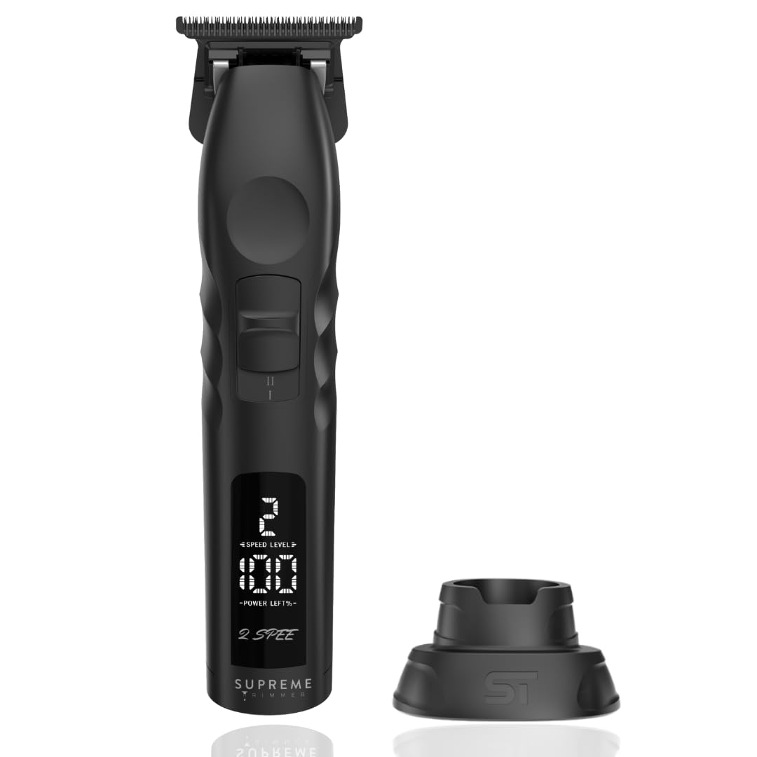 Supreme Trimmer 2Speed Professional Hair Clipper - Cordless Rechargeable with Removable Blades, 2 Adjustable Speeds & Battery Display | Zero Gap Design for Precise Fading | Perfect for Home Barbering, Beard Trimming & Personal Grooming | ST622 Black