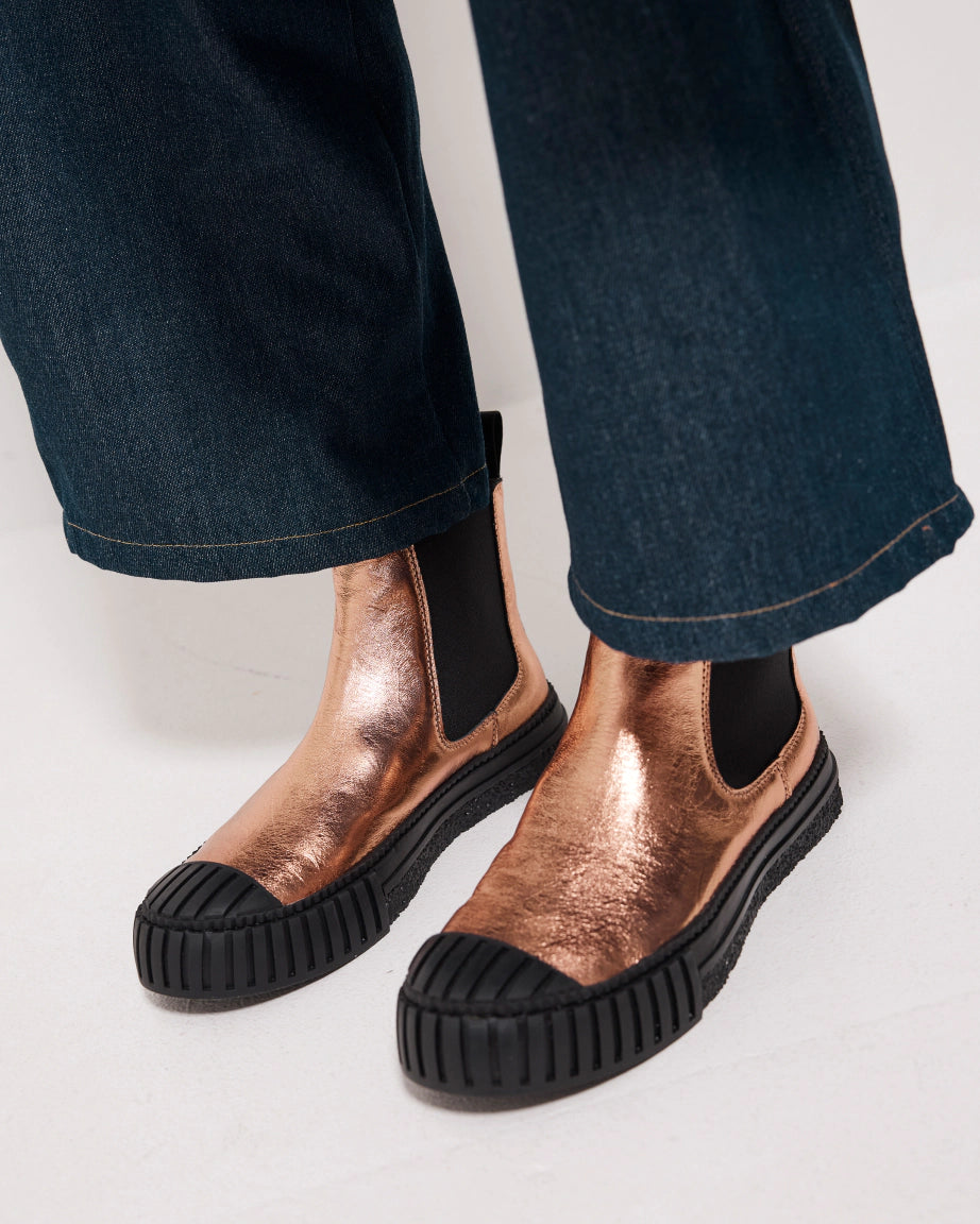 Barbar Leather Chelsea Boots for Women - Apricot Metallic Ankle Boots, Comfortable Slip-On Fashion Booties for Casual Outfits & Fall Winter Style