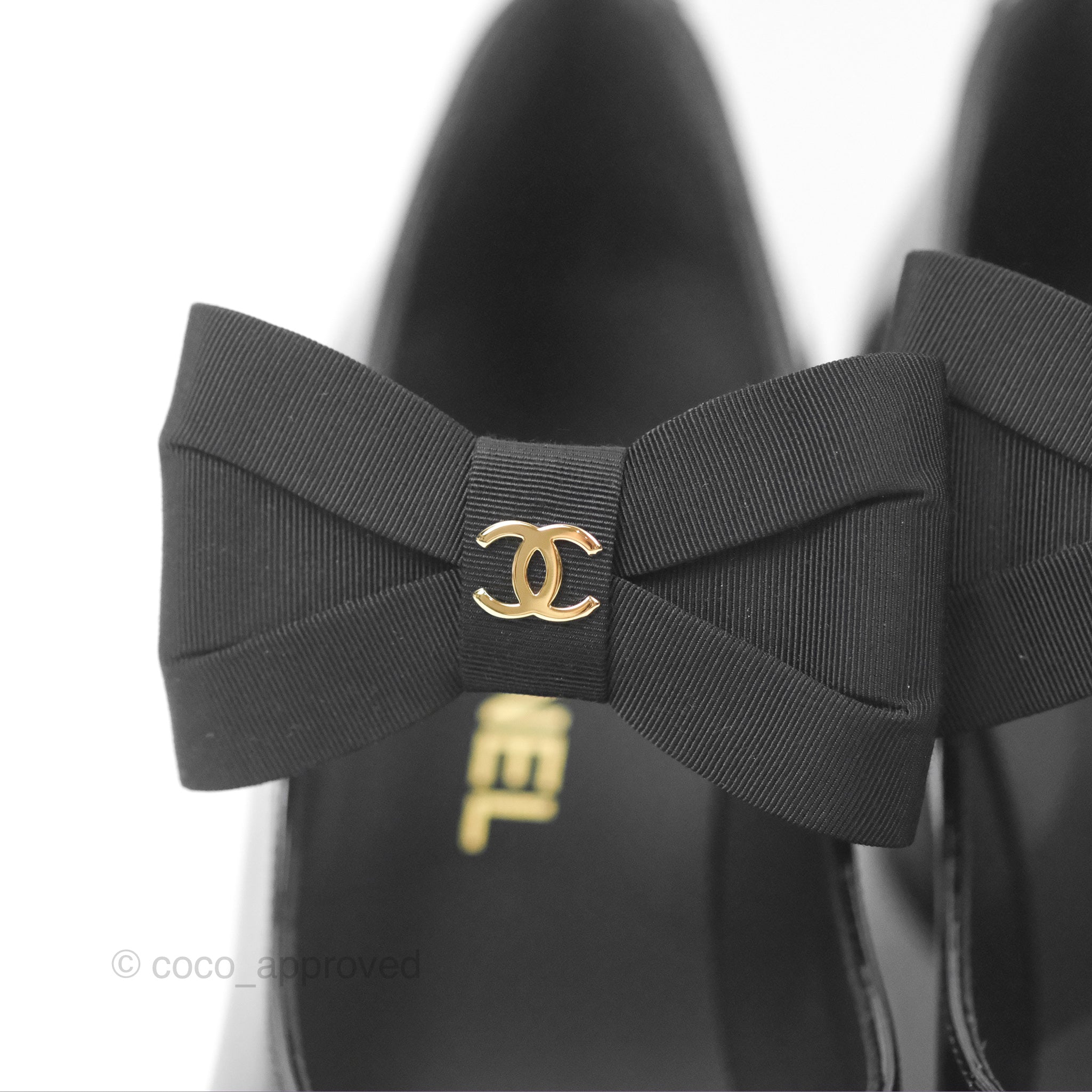 Chanel CC Ribbon Mary Jane Block Heels Black Patent Leather Pumps for Women | 24C Collection | Perfect for Weddings, Parties & Formal Occasions