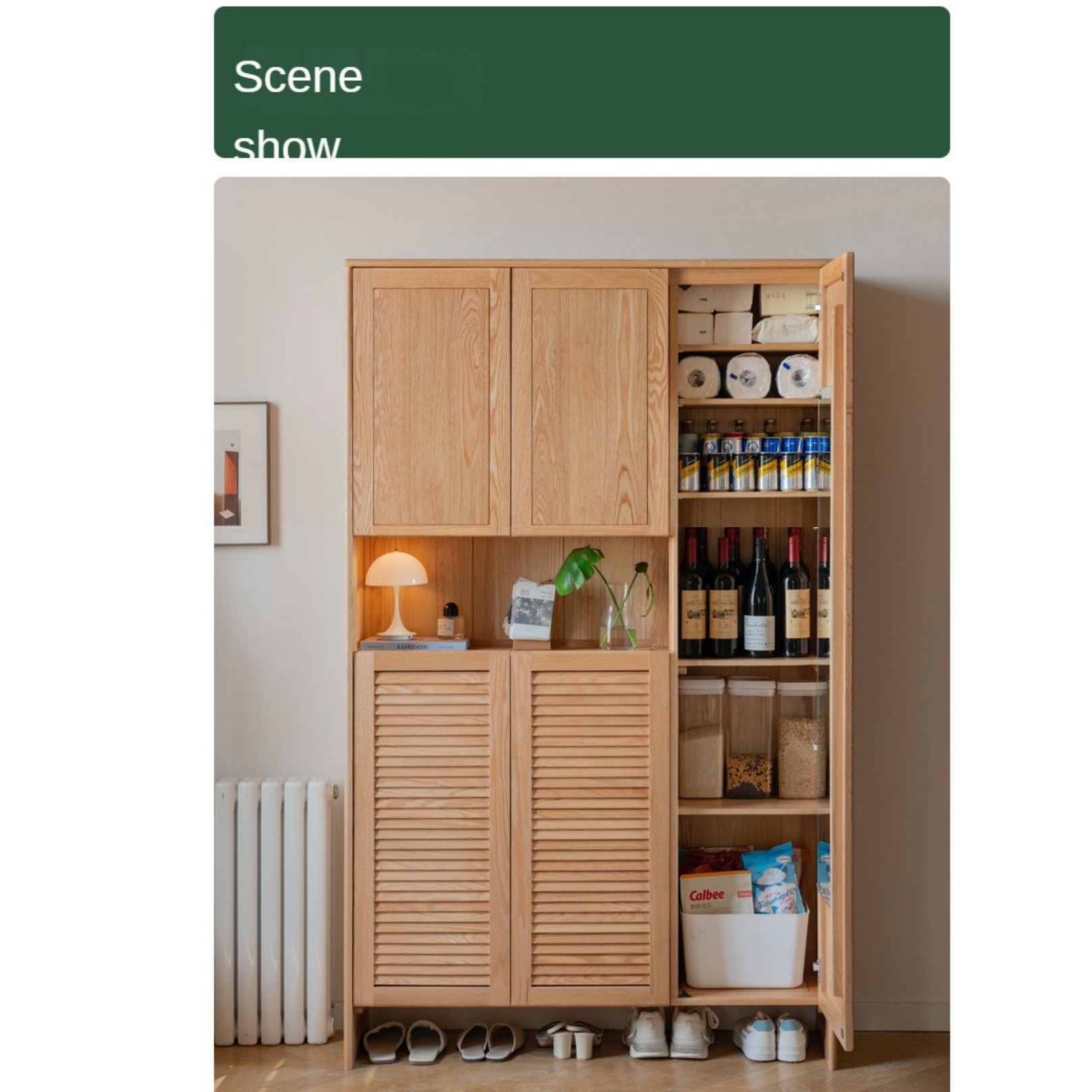 Solid Oak Wood Storage Cabinet - Shoe Locker & Entryway Organizer for Home, Office, or Mudroom - Durable Entry Storage Solution with Adjustable Shelves