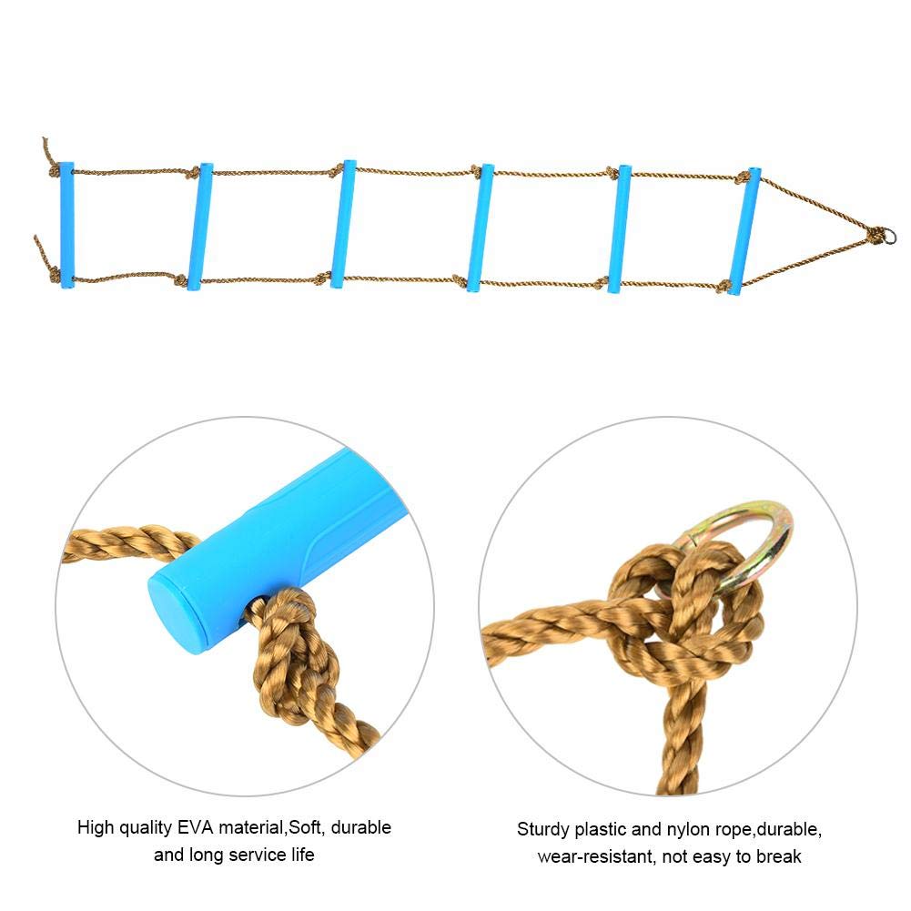 Kids Climbing Rope Ladder - 6-Section Outdoor Plastic Rope Climbing Toy for Children, Blue | Exercise Equipment for Backyard Play, Treehouse & Indoor Gym Activities