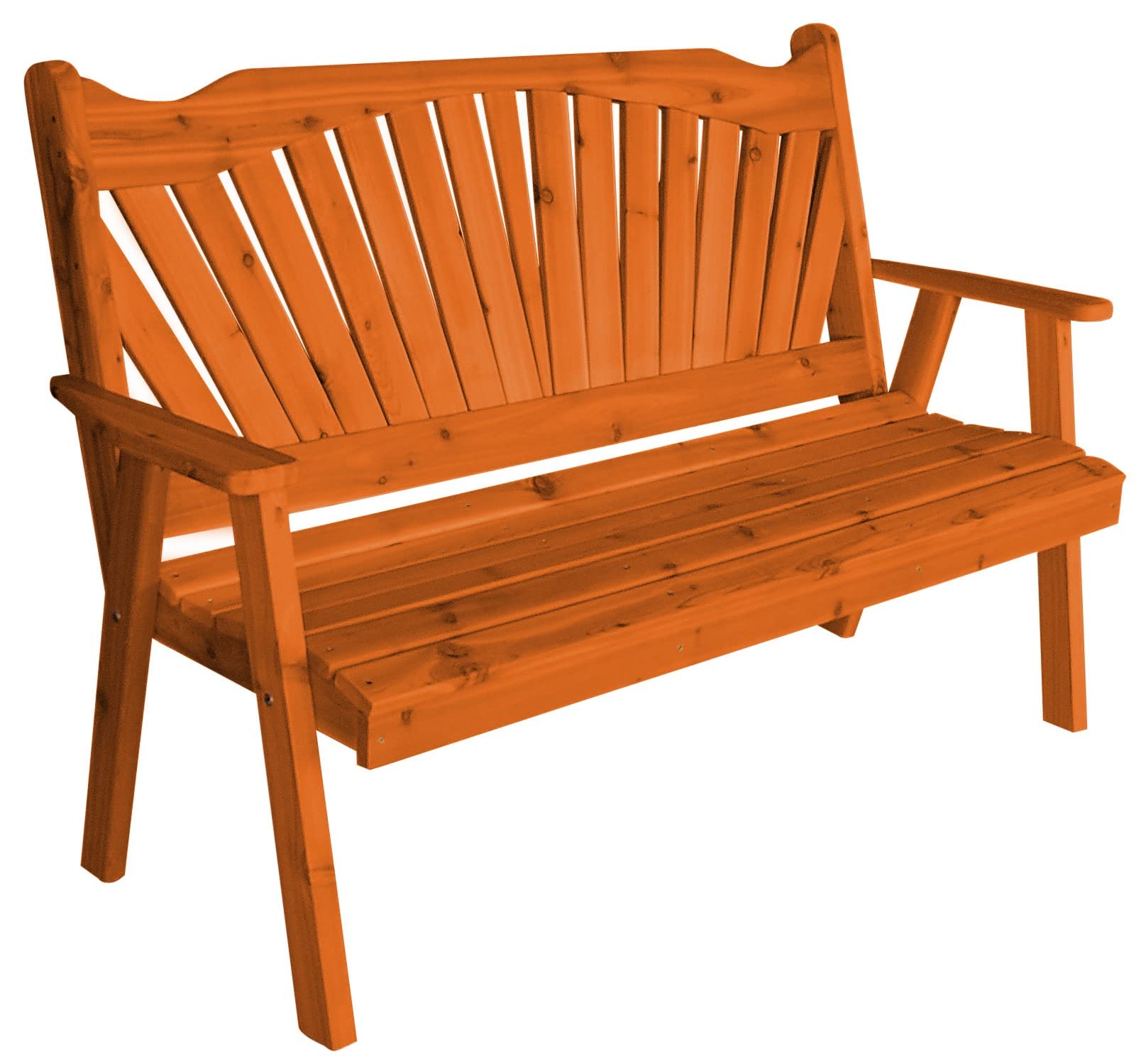 6ft Cedar Fanback Garden Bench with Redwood Stain - Outdoor Patio Furniture for Garden, Porch & Backyard Relaxation