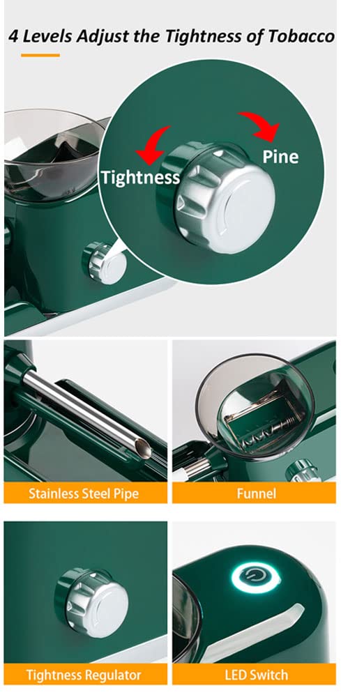 Electric Automatic Cigarette Rolling Machine - Portable Tobacco Injector for Regular & King Size 8mm Tubes (Green) | Perfect for DIY Smokers & Travel Use