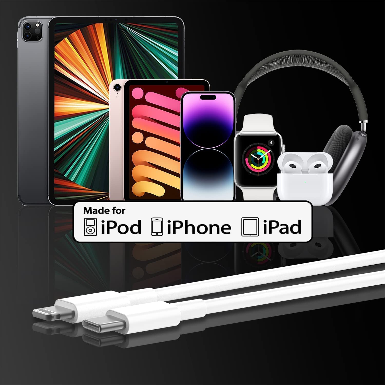 4 Pack Apple MFi Certified USB-C to Lightning Cable 6ft - Fast Charging Cord for iPhone 14/13/12/11/X/8/Pro Max/Mini, iPad & AirPods - Durable Nylon Braided Charger for Home, Office & Travel