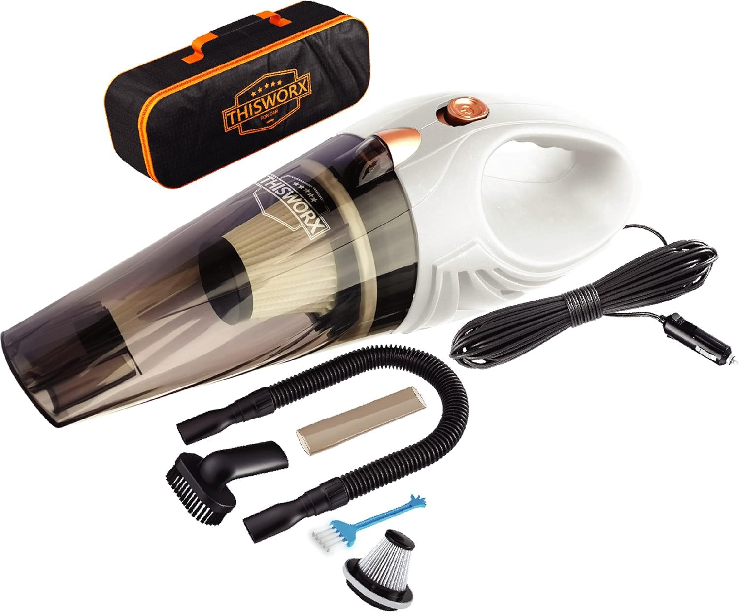 ThisWorx Portable Car Vacuum Cleaner - 16ft Cord & Attachments for Cars, RVs, Boats | Travel & Home Use