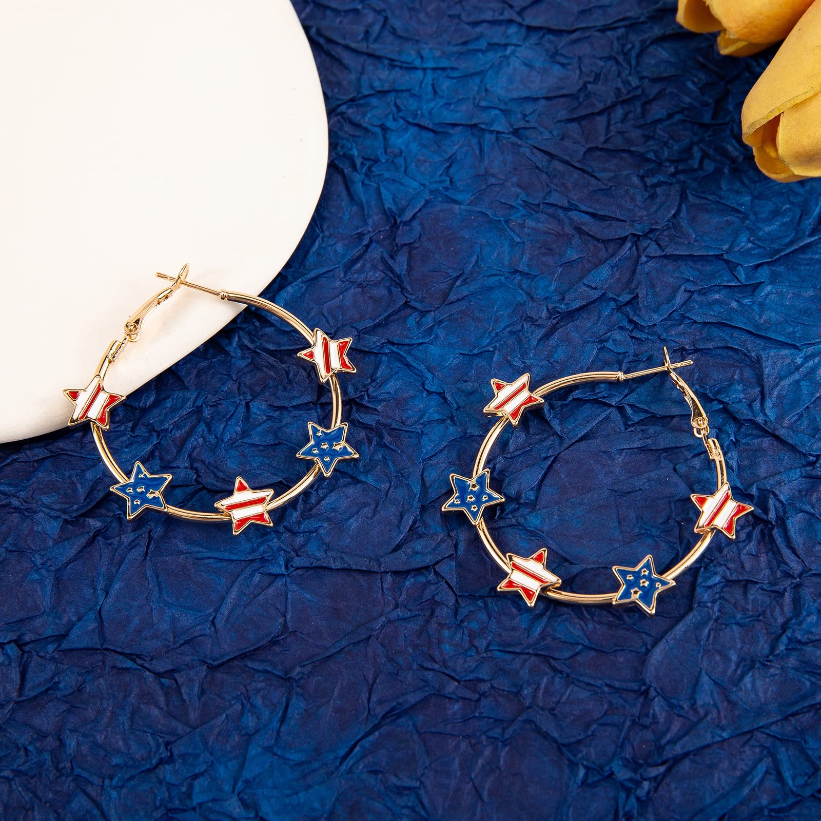 American Flag Hoop Earrings for Women - Red White & Blue Patriotic Jewelry | 4th of July, Independence Day Gifts | Perfect for Parties, Parades & National Celebrations