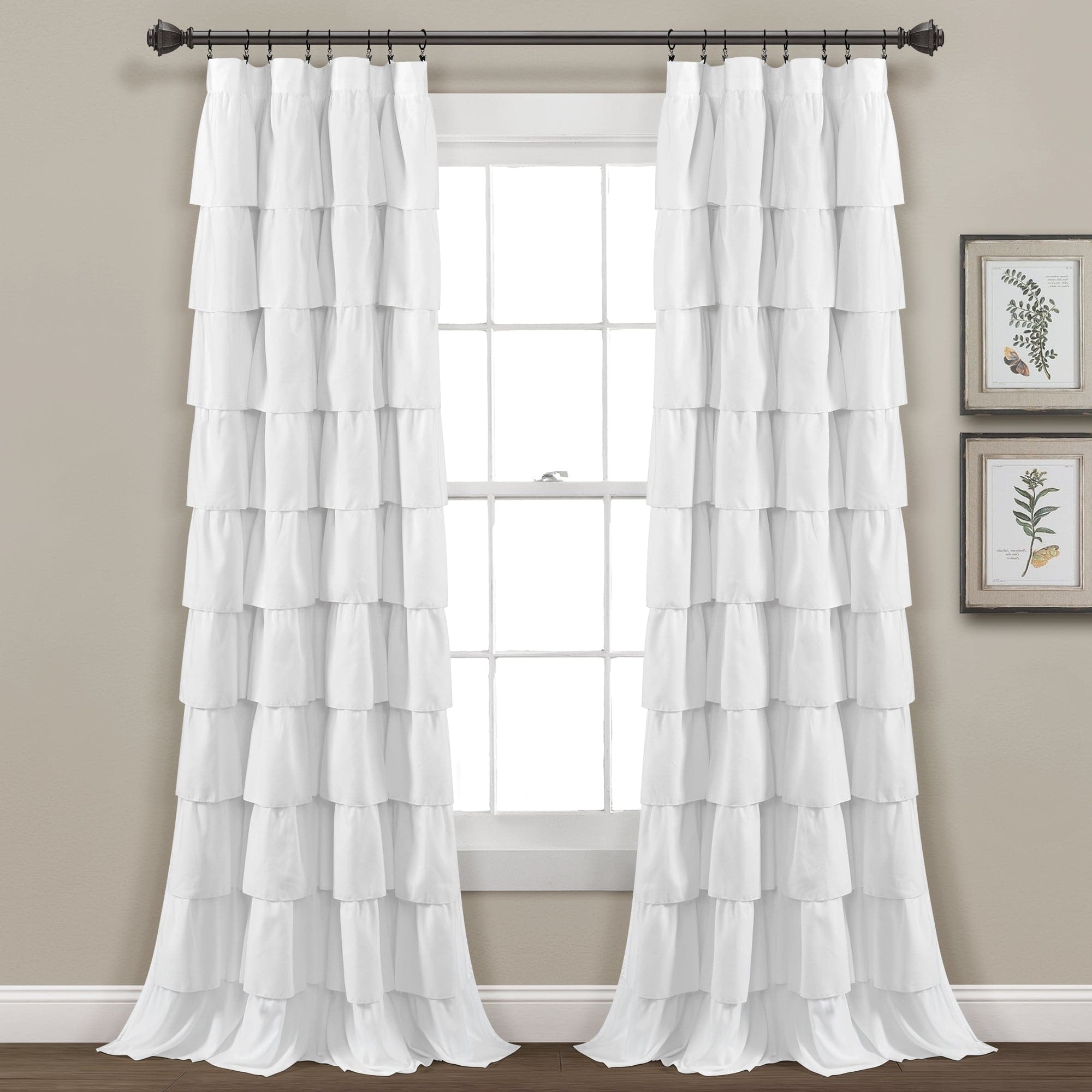 Elegant Ruffle Window Curtain Panel - Blackout Sheer Drapes for Bedroom & Living Room - Soft Textured Home Decor with Ruffled Trim (Set of 2 Panels) - Perfect for Nursery, French Country or Boho Style Windows