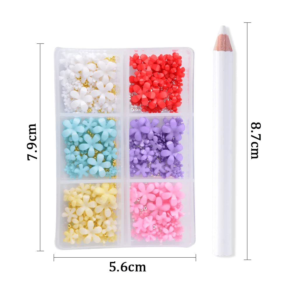 3D Flower Nail Charms & Metal Caviar Beads Set - Acrylic Resin Flowers with Gold Silver Nail Ball Beads for DIY Nail Art Designs | Perfect for Nail Salon, Home Manicure, Party & Wedding Nail Decorations