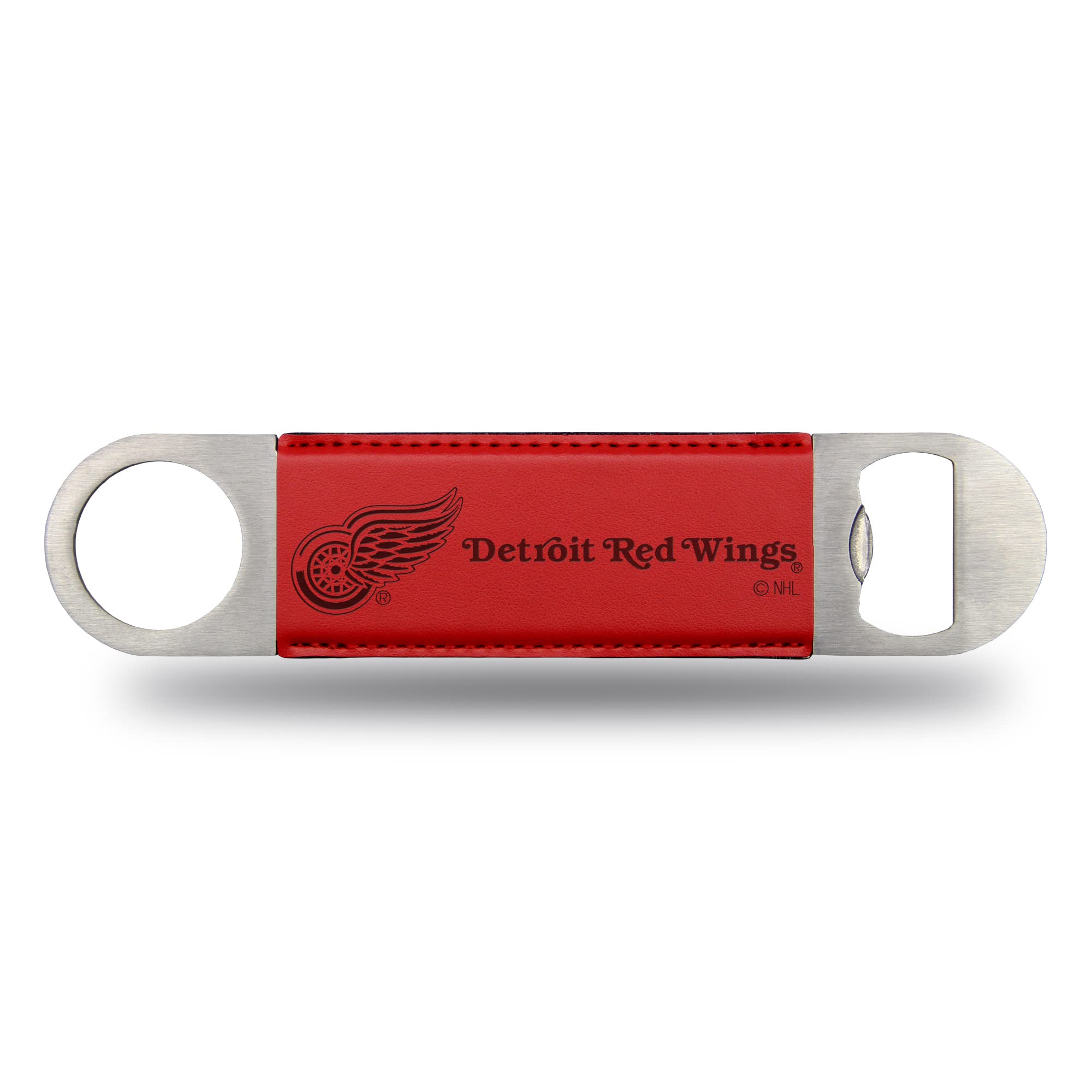 NHL Laser Engraved Bar Blade - Premium Faux Leather Beverage Accessory for Hockey Games, Sports Bars & Home Parties - Chicago Blackhawks, Boston Bruins Team Designs
