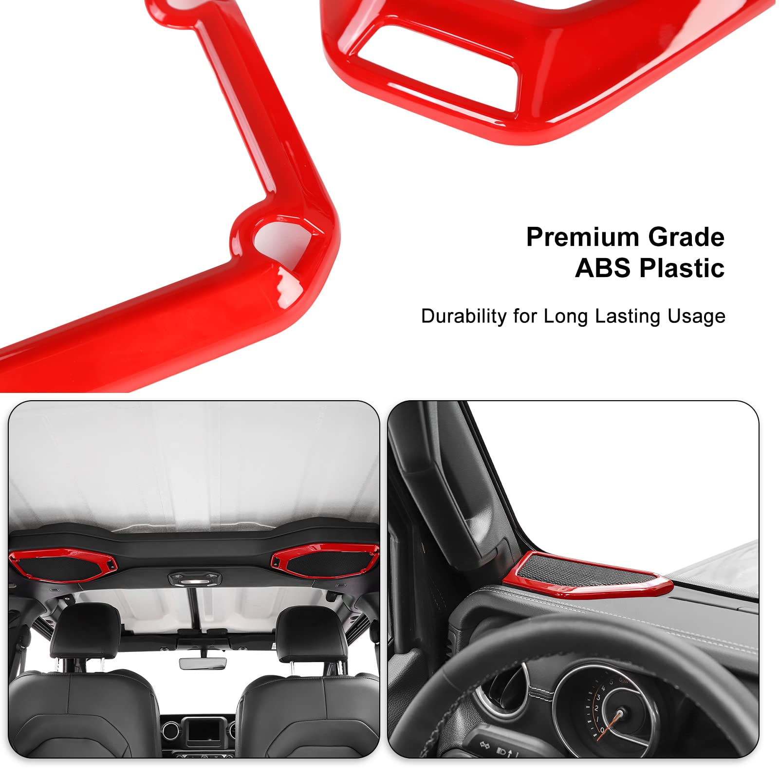 Jeep Wrangler JL JLU & Gladiator JT 2018-2022 Red Pillar Speaker Trim Cover & Roof Speaker Audio Trim Ring Kit - Interior Accessories Upgrade for Enhanced Car Audio & Stylish Decoration - Perfect for Off-Road Adventures & Daily Commuting