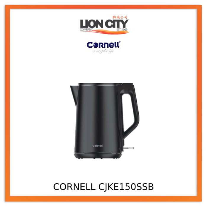 Cornell CJKE150SSB/SW 1.5L Stainless Steel Cordless Electric Kettle - Cool Touch Double Wall, Fast Boiling, Auto Shut-Off - Perfect for Home, Office & Dorm Use