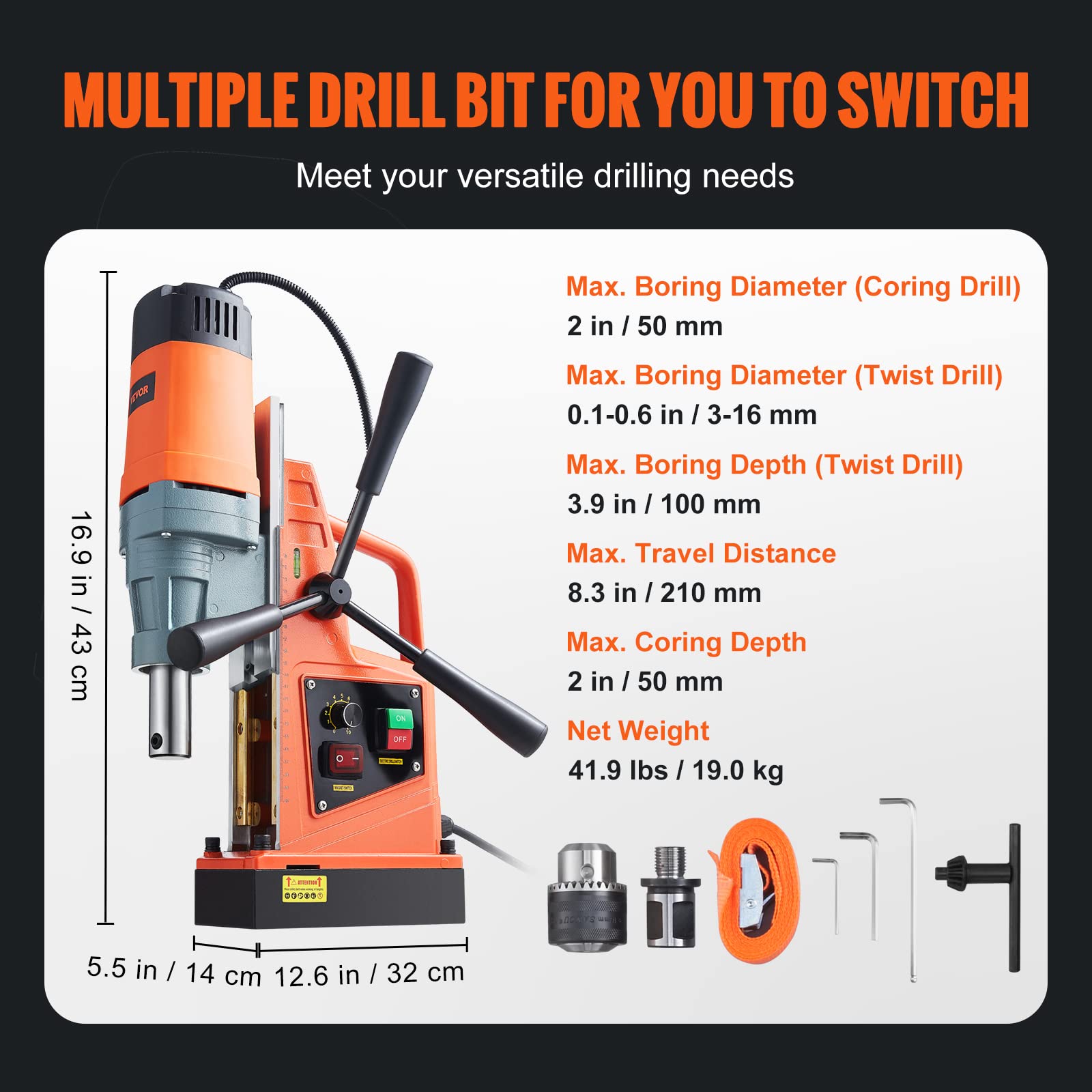VEVOR 1550W Magnetic Drill Press, 2