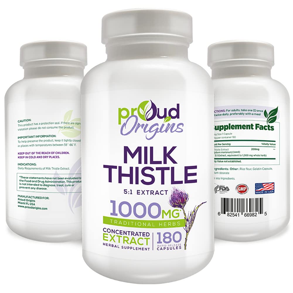 1000mg Milk Thistle Supplement for Liver Health - Supports Detox & Liver Function, Fast-Acting Formula, Gluten-Free, Non-GMO - 180 Capsules (6-Month Supply) - Perfect for Daily Wellness & Post-Alcohol Recovery