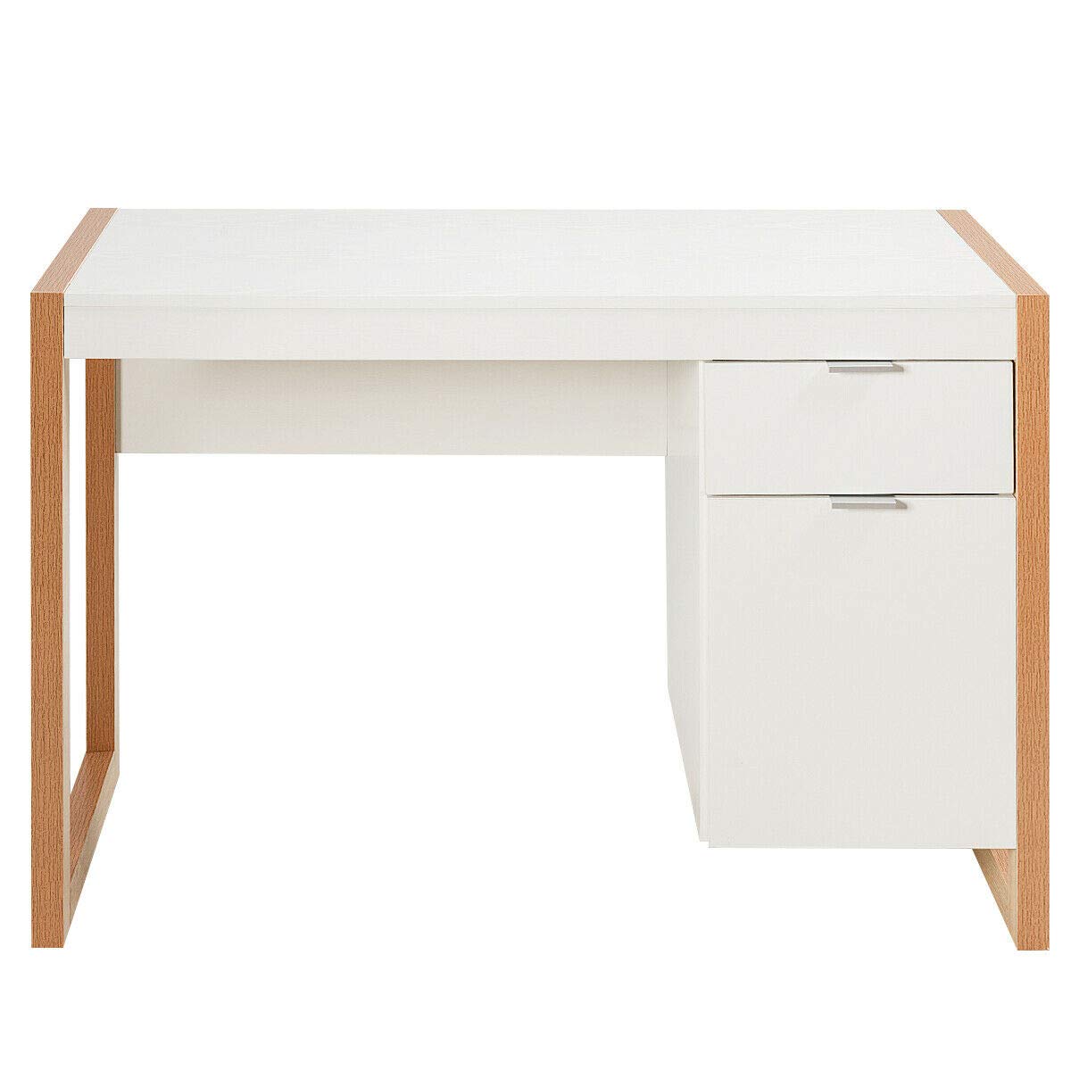 Modern Home Office Computer Desk - Ergonomic Laptop Workstation for Studying, Writing & Gaming with Wide Tabletop, Storage Cabinet & Large Drawer | Perfect for Small Spaces, Remote Work & Online Classes