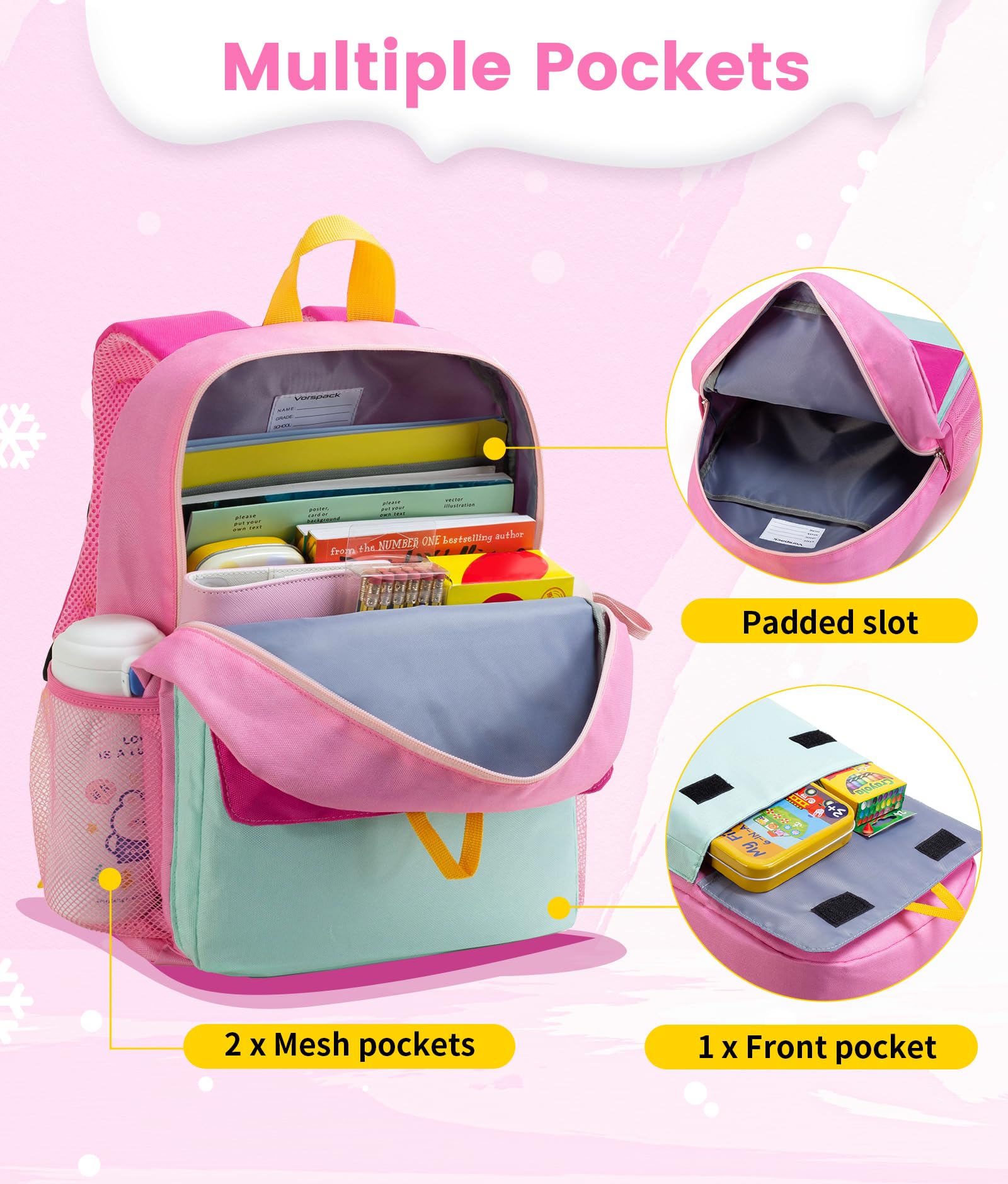 **Vorspack Toddler Backpack for Girls & Boys - Cute Small Preschool Backpack for Kids Ages 3-8, Lightweight & Durable Kindergarten School Backpack (Pink) - Perfect for School, Travel & Daycare**