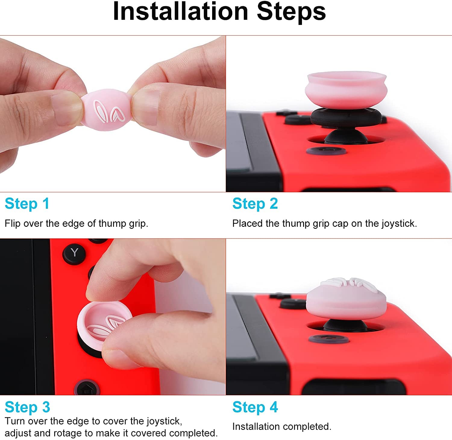 PERFECTSIGHT Cute Switch Knob Caps - Soft Silicone Analog Button Cover Compatible with Nintendo Switch OLED/Lite Console & Joy-Con Controllers (4-Pack) - Kawaii Gaming Accessories for Enhanced Grip and Protection During Play