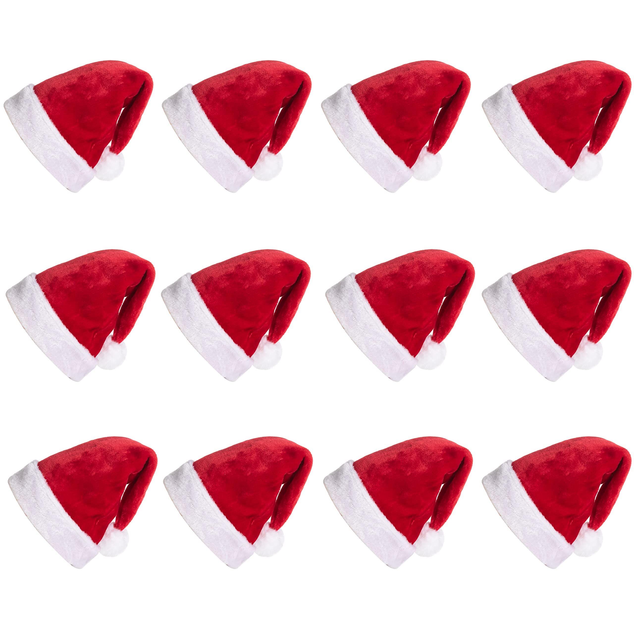JOYIN 12 Pack Christmas Santa Hats - Plush Red Velvet Santa Claus Hats with White Fur Trim (12.5 x 20 Inches) for Holiday Parties, Christmas Decorations & Festive Gift Giving