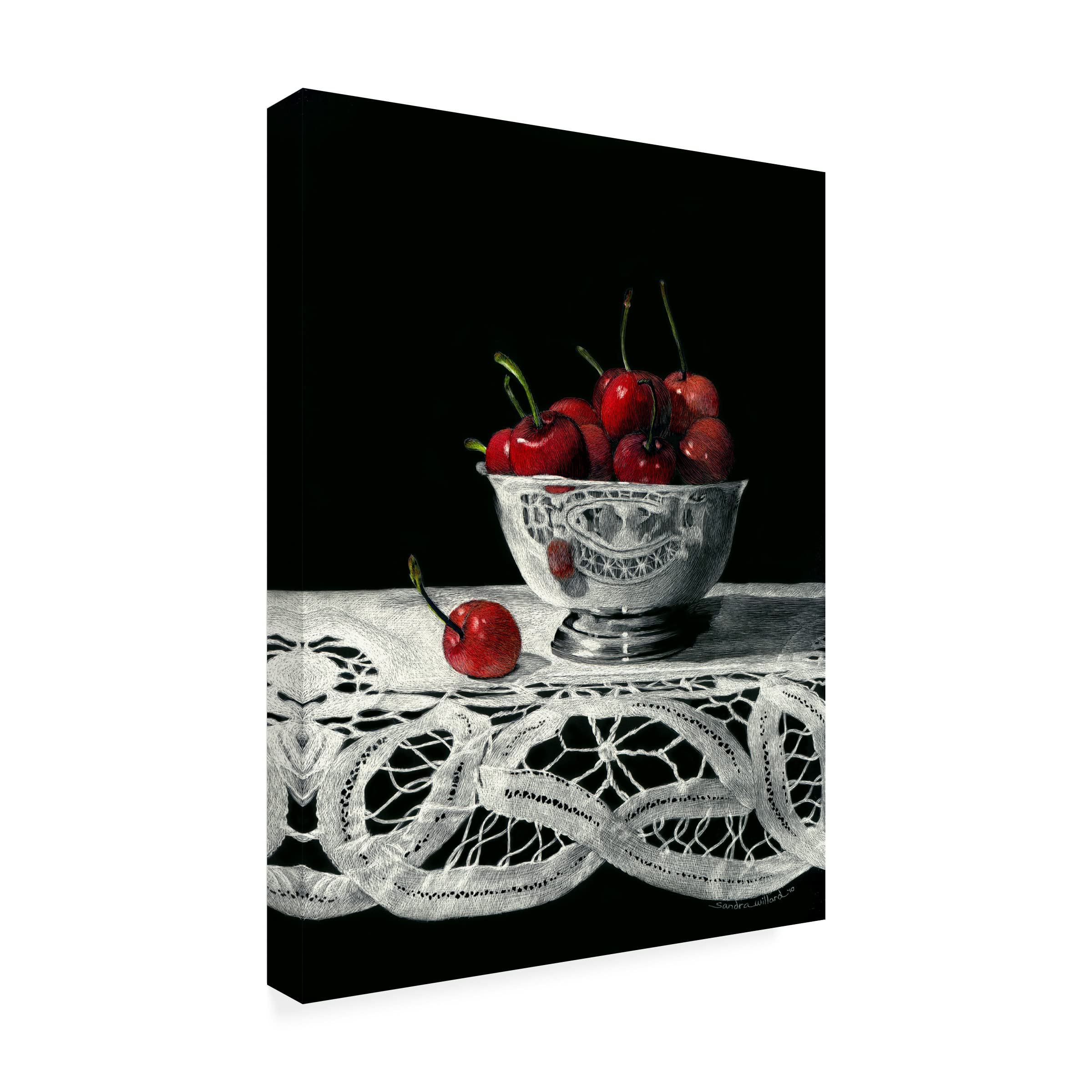 Trademark Fine Art 'Bowl Of Cherries' Canvas Wall Art Print by Sandra Willard - Vibrant Kitchen Decor & Dining Room Painting for Home Decor