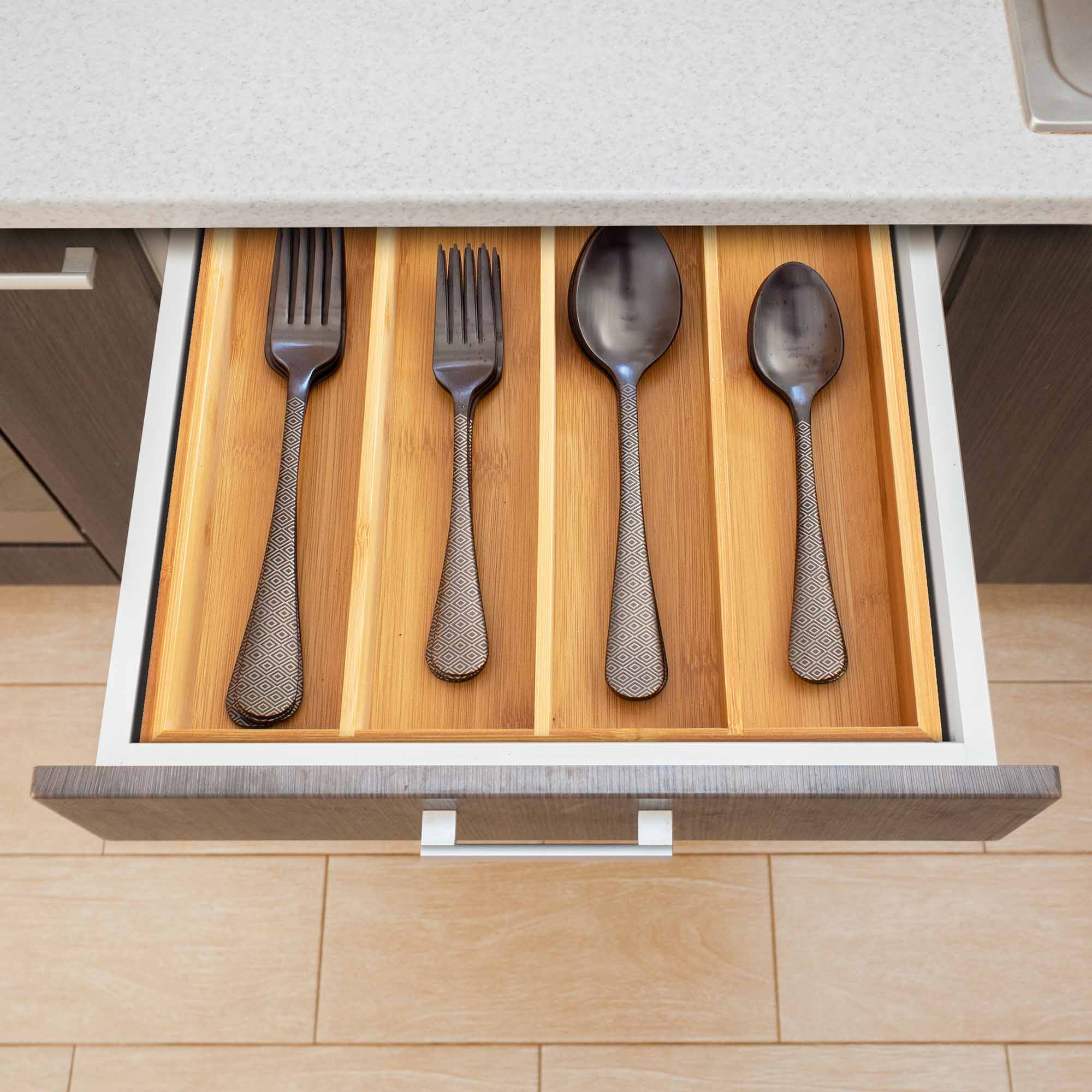 Stainless Steel Flatware Drawer Organizer - Expandable Utensil Tray for Kitchen Knives, Forks, Spoons - Perfect for Kitchen Drawer Organization & Storage