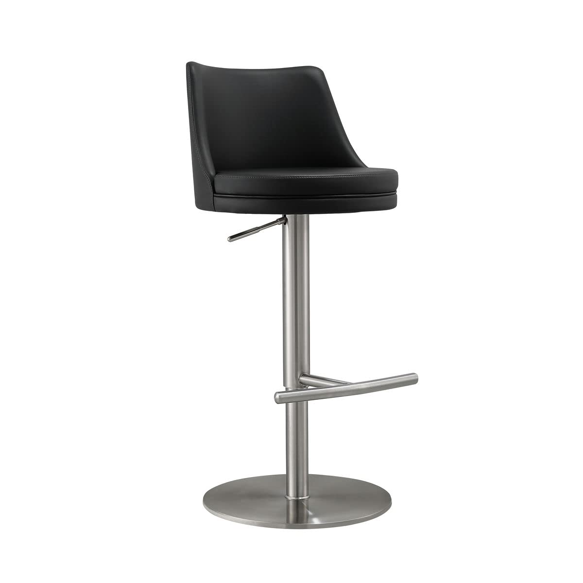 TOV Furniture Reagan Adjustable Bar Stool - Black & Silver Vegan Leather - Height Adjustable Counter Stool for Kitchen, Bar & Dining Room - Modern Home & Office Seating
