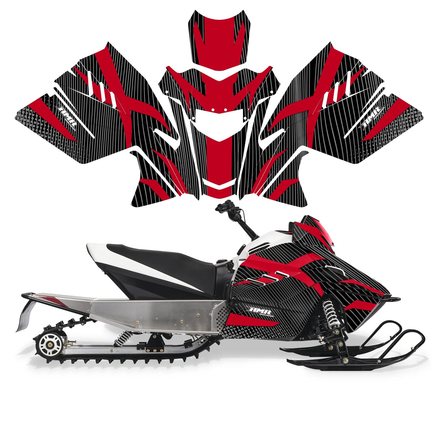 AMR Racing Snowmobile Full Graphics Kit Sticker Decal for Arctic Cat ZR200 (2018-2020) - Zooted Red Black Design | High-Quality Vinyl Decals for Trail Riding & Winter Sports
