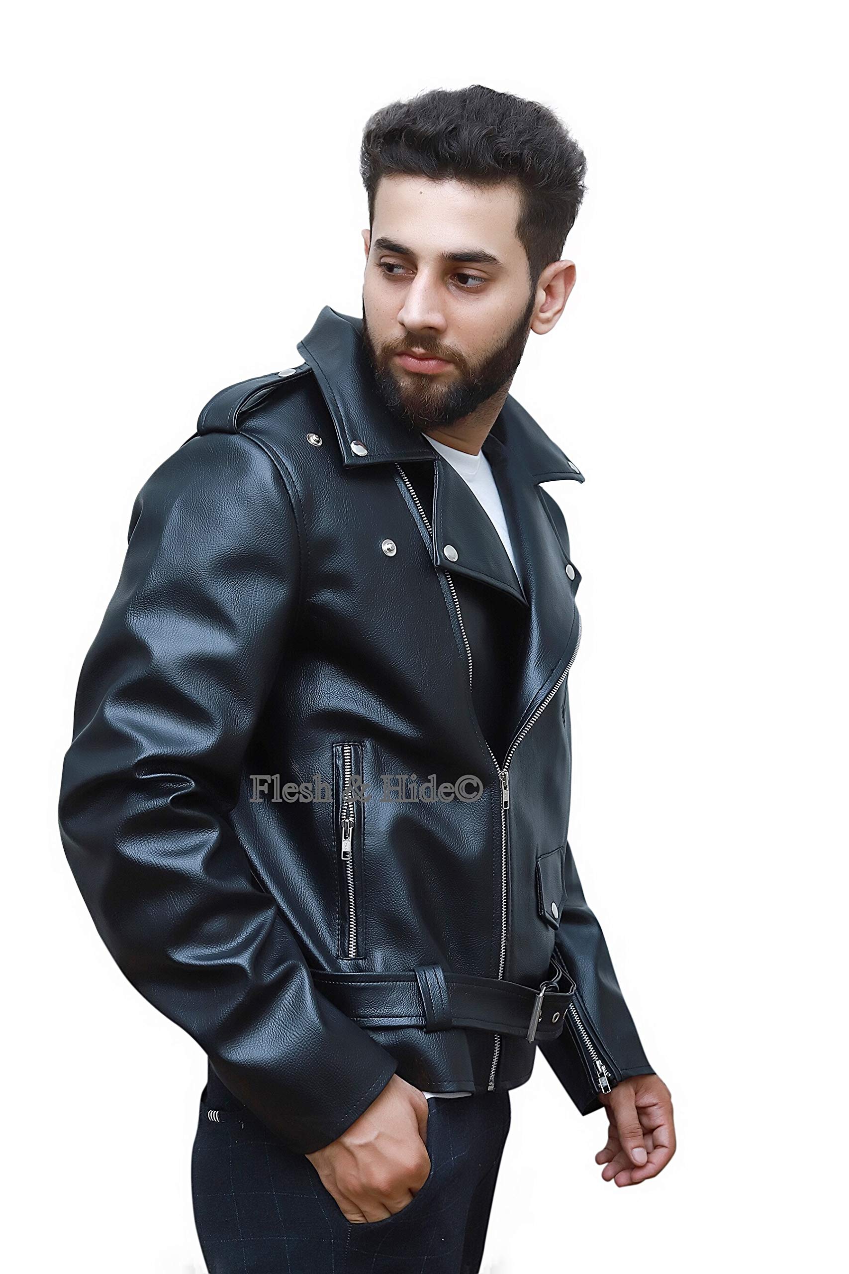 F&H Men's Born Free Double Rider Biker Motorcycle Jacket - Genuine Leather, Black, Size M - Perfect for Riding, Casual Wear & Outdoor Adventures