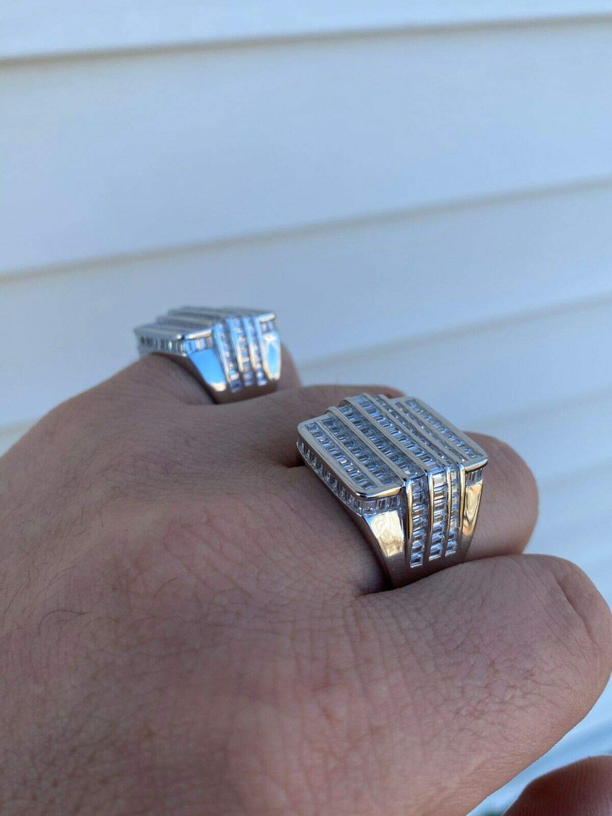 Real Solid 925 Sterling Silver Men's Large Hip Hop Ring with Baguette Diamonds - Iced Out Bling Ring for Pinky or Ring Finger - Perfect for Rappers, Streetwear Fashion & Gift Giving