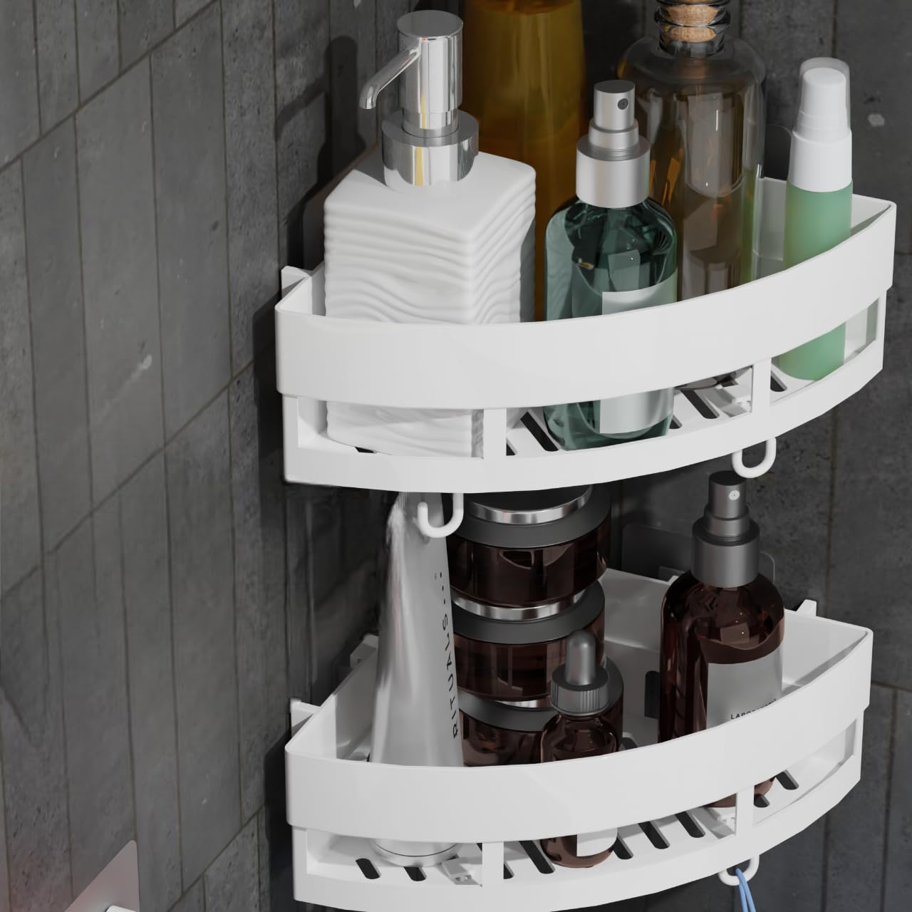 QXORE No-Drill Plastic Bathroom Shelf & Cabinet - Space-Saving Corner Storage Organizer for Bathroom & Kitchen Accessories (White, 1-Pack) - Perfect for Small Spaces, Apartments & Rental Homes