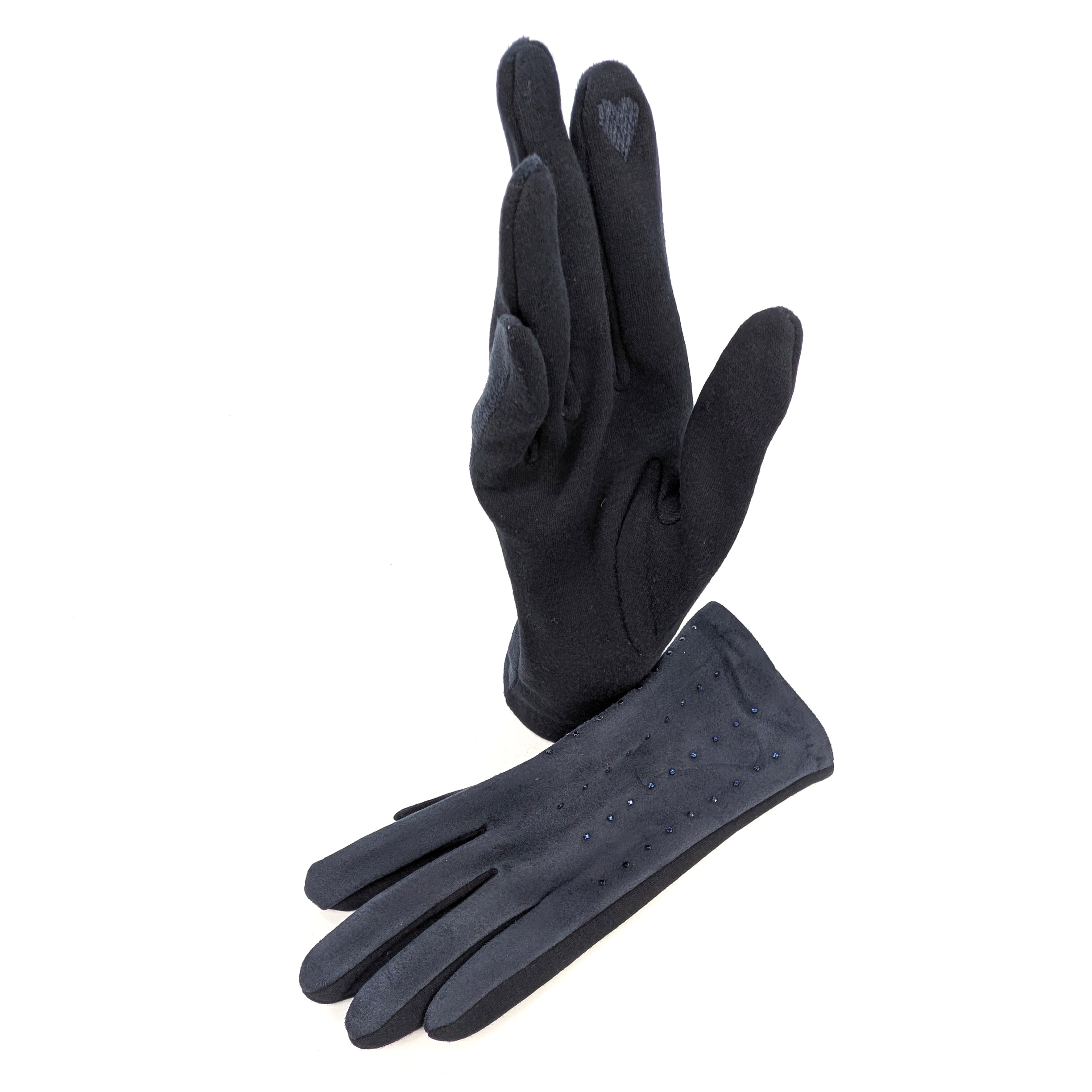 Diamante Suede Style Gloves for Women - Navy Blue Winter Fashion Gloves | Elegant Evening Wear & Cold Weather Accessory