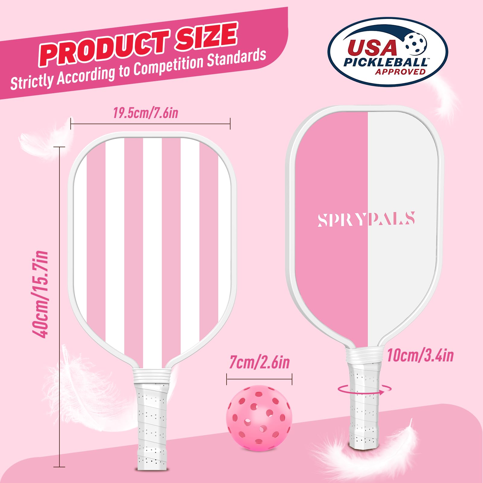 **USAPA Approved Pink Pickleball Paddles Set of 4 with 4 Balls & Carry Bag - Premium Wooden Paddles, Ergonomic Cushion Grip - Perfect for Women, Youth & Beginners - Indoor & Outdoor Play, Gifts for Pickleball Lovers**