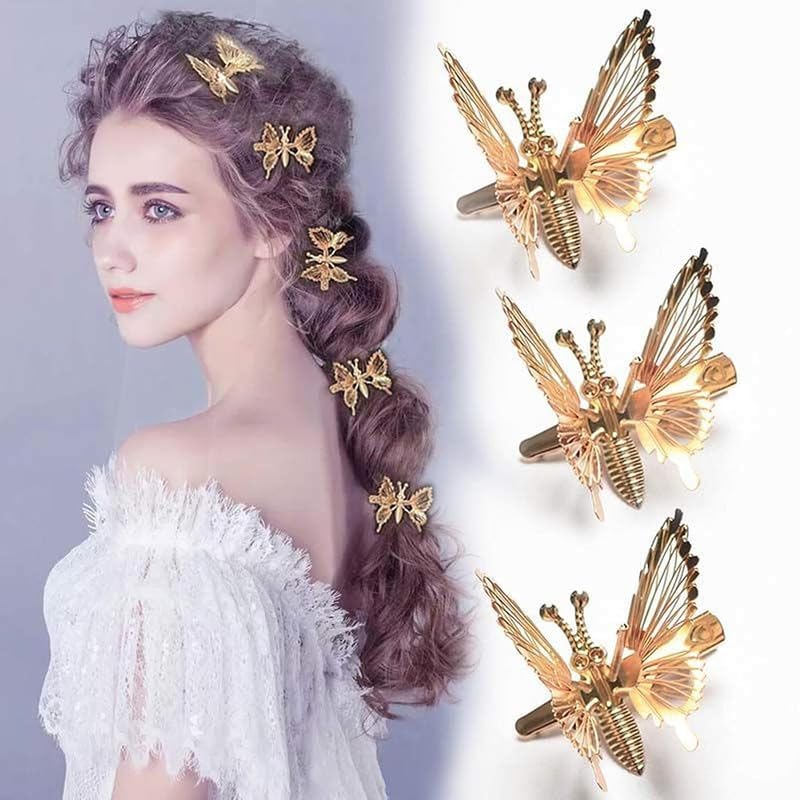 Staila 6-Piece 3D Gold & Silver Metal Moving Butterfly Hair Clips - Cute Hair Barrettes & Clamps for Women & Girls | Perfect for Parties, Weddings & Everyday Hairstyles