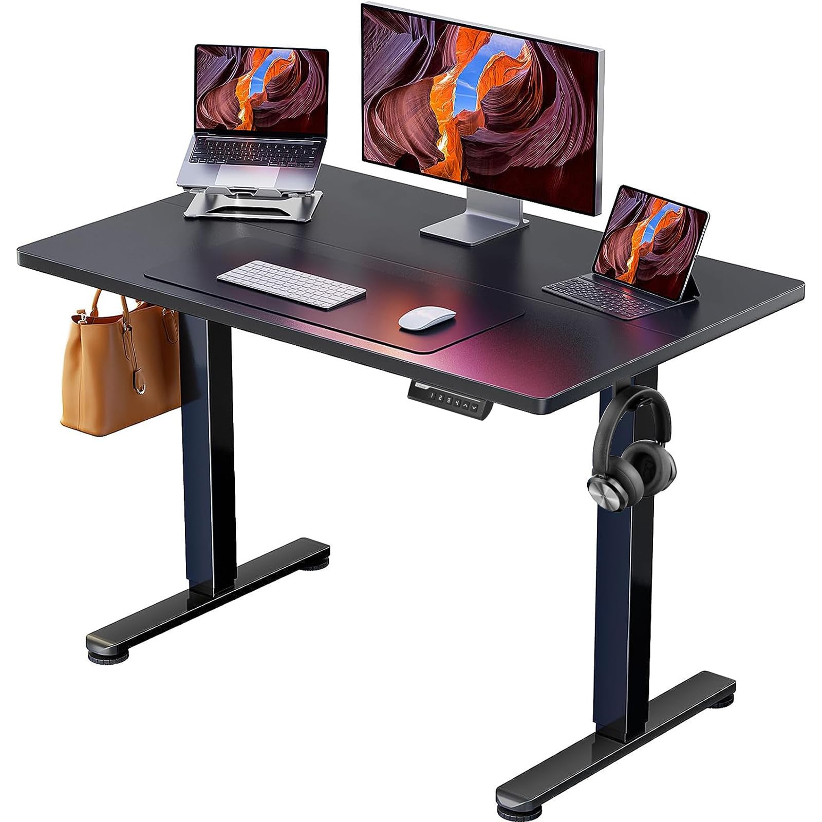 ErGear 40 x 24 Inches Electric Height Adjustable Standing Desk - Memory Function Sit Stand Home Office Desk with Splice Board (Black) | Perfect for Small Spaces, Remote Work & Ergonomic Workspace Setup