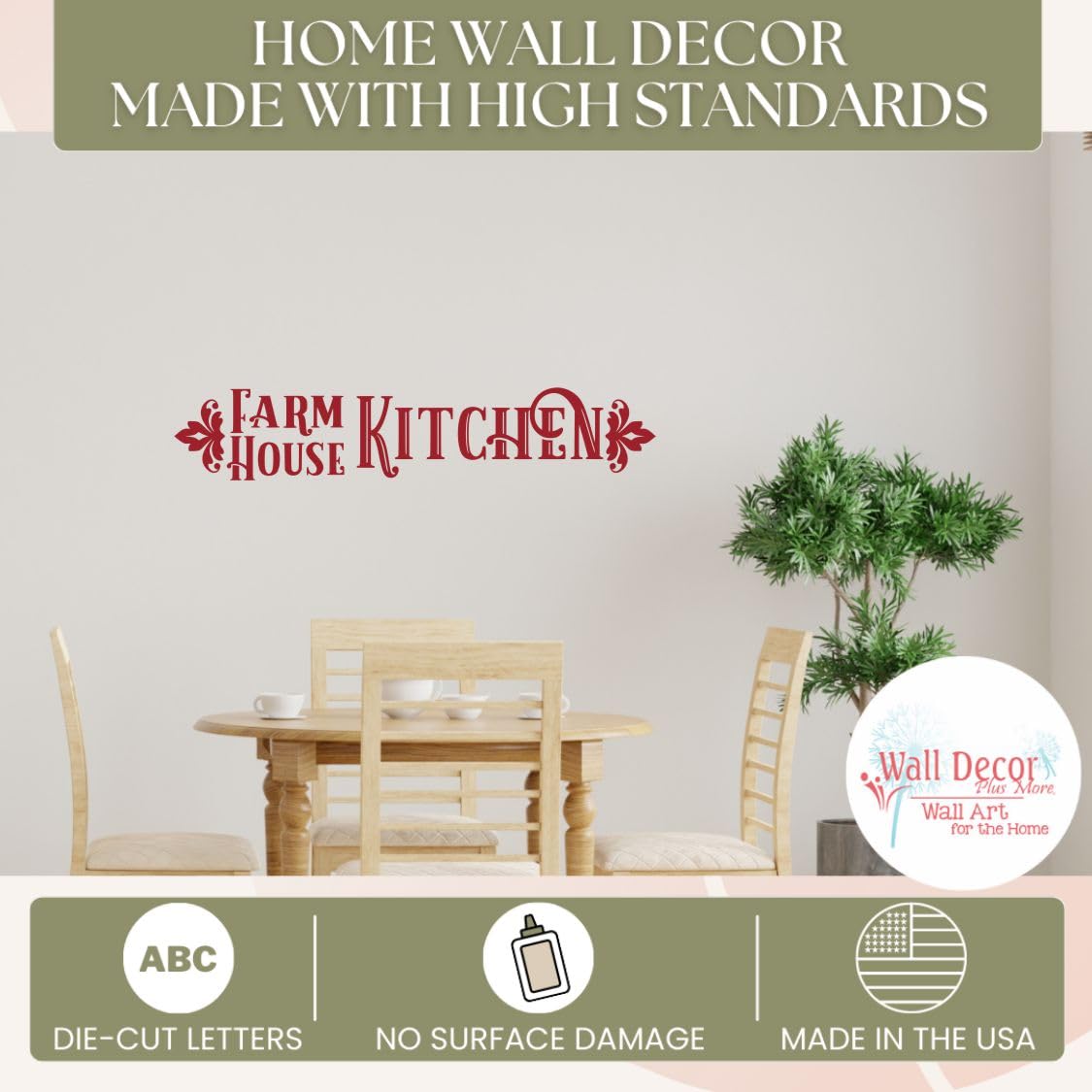 Farmhouse Kitchen Wall Decals - Inspirational Vinyl Wall Art for Kitchen & Dining Room Decor - Matte Finish Quote Decals (36”x7