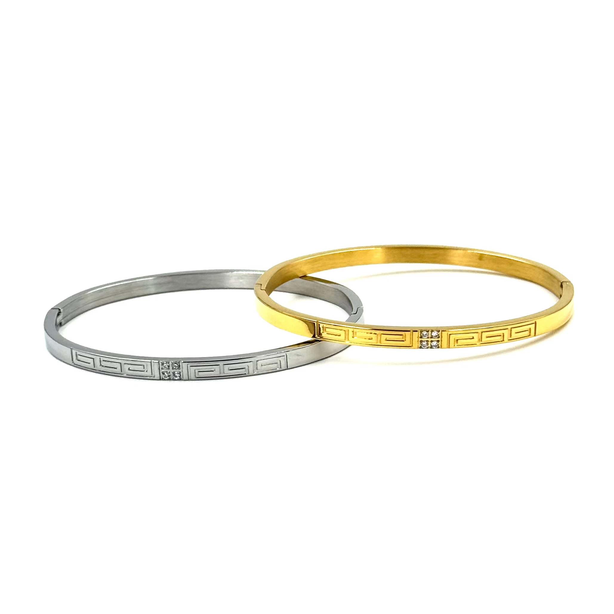 Ashley Gold Stainless Steel CZ Aztec Design Bangle Bracelet for Women - Fashion Jewelry Gift for Birthday, Anniversary & Special Occasions