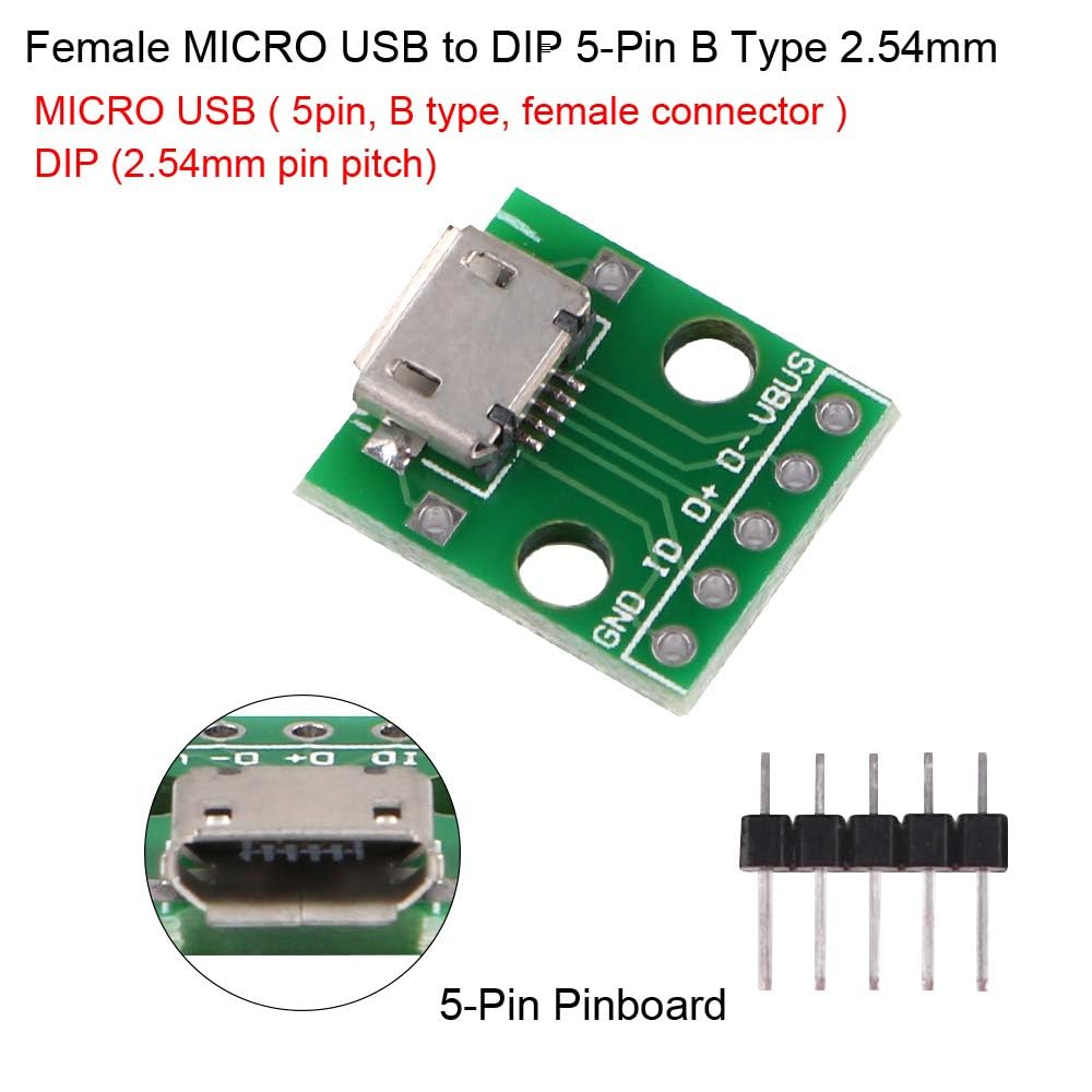MakerHawk 6pcs USB to DIP Adapter Converter Kit - Mini USB Female, Micro USB Female, 2.54mm 4pin USB Male, USB 2.0/3.0 Female & Type B Square Interface to DIP PCB Breakout Board Module for DIY Electronics & Prototyping Projects