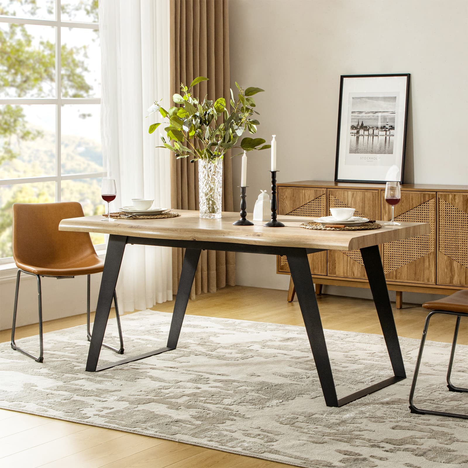 63'' Modern Minimalist Dining Table - Solid Wood Kitchen Table for Small Spaces, Farmhouse & Contemporary Dining Room Decor - Perfect for Family Meals & Dinner Parties