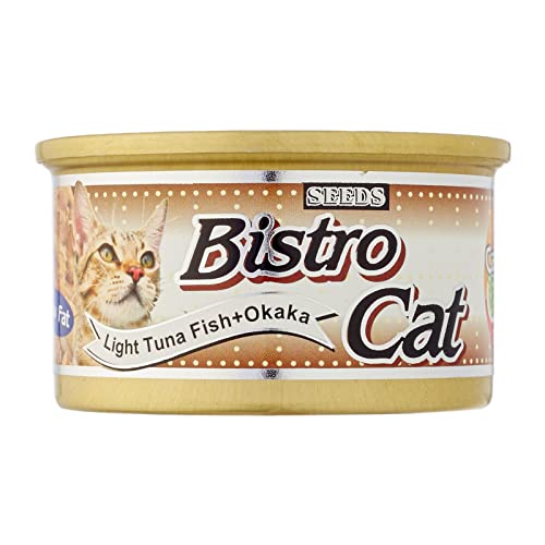 Premium Bistro Cat Light Tuna & Okaka Canned Cat Food 80g - Low Fat, High Protein with White Meat Tuna & Fish - Perfect for Weight Management & Indoor Cats