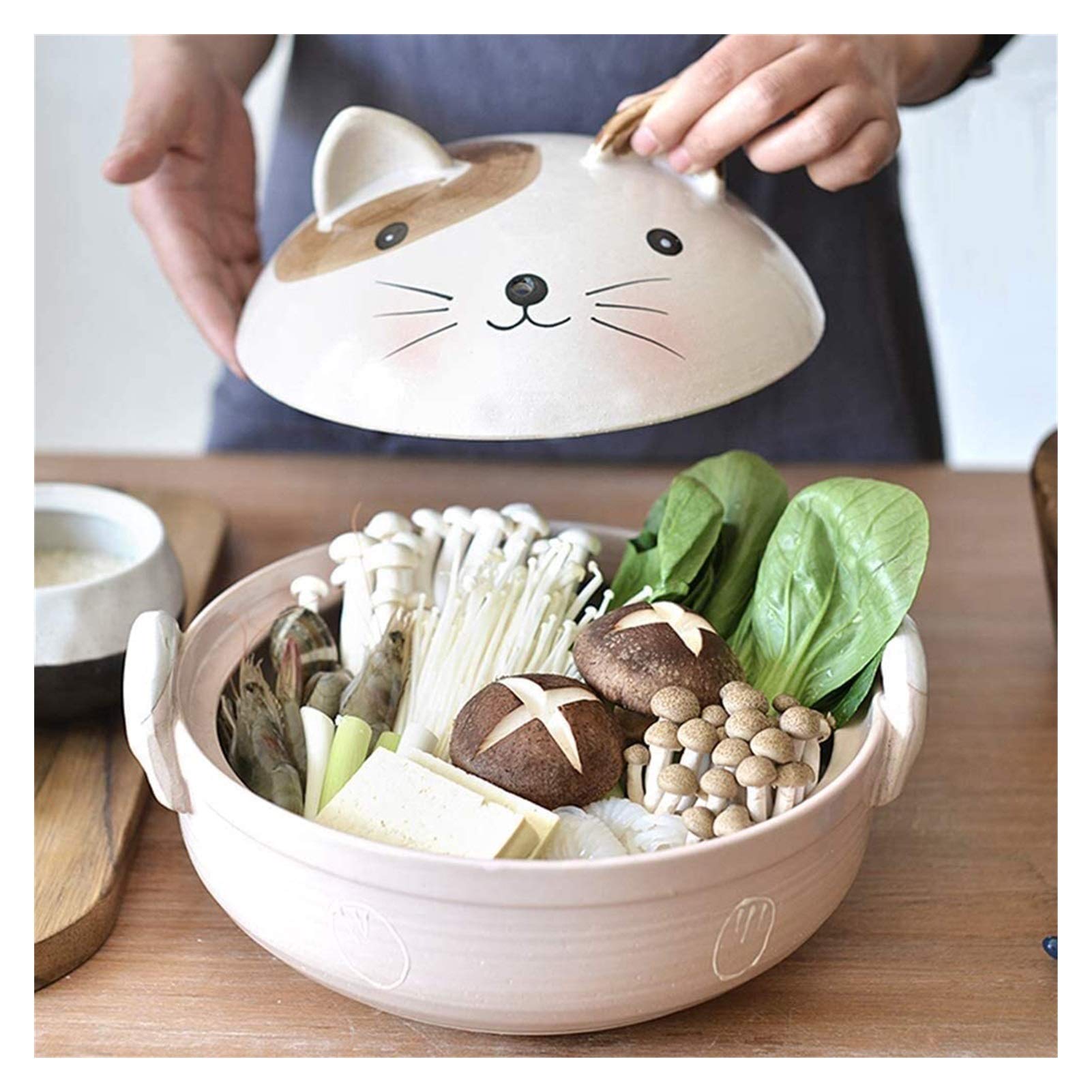 Non-Stick Ceramic Casserole Dish with Lid - 0.9L Heat-Resistant Clay Pot for Stews, Soups & Baking - Cat Pattern Round Saucepan for Oven & Stovetop Use - Perfect for Slow Cooking, Serving & Entertaining
