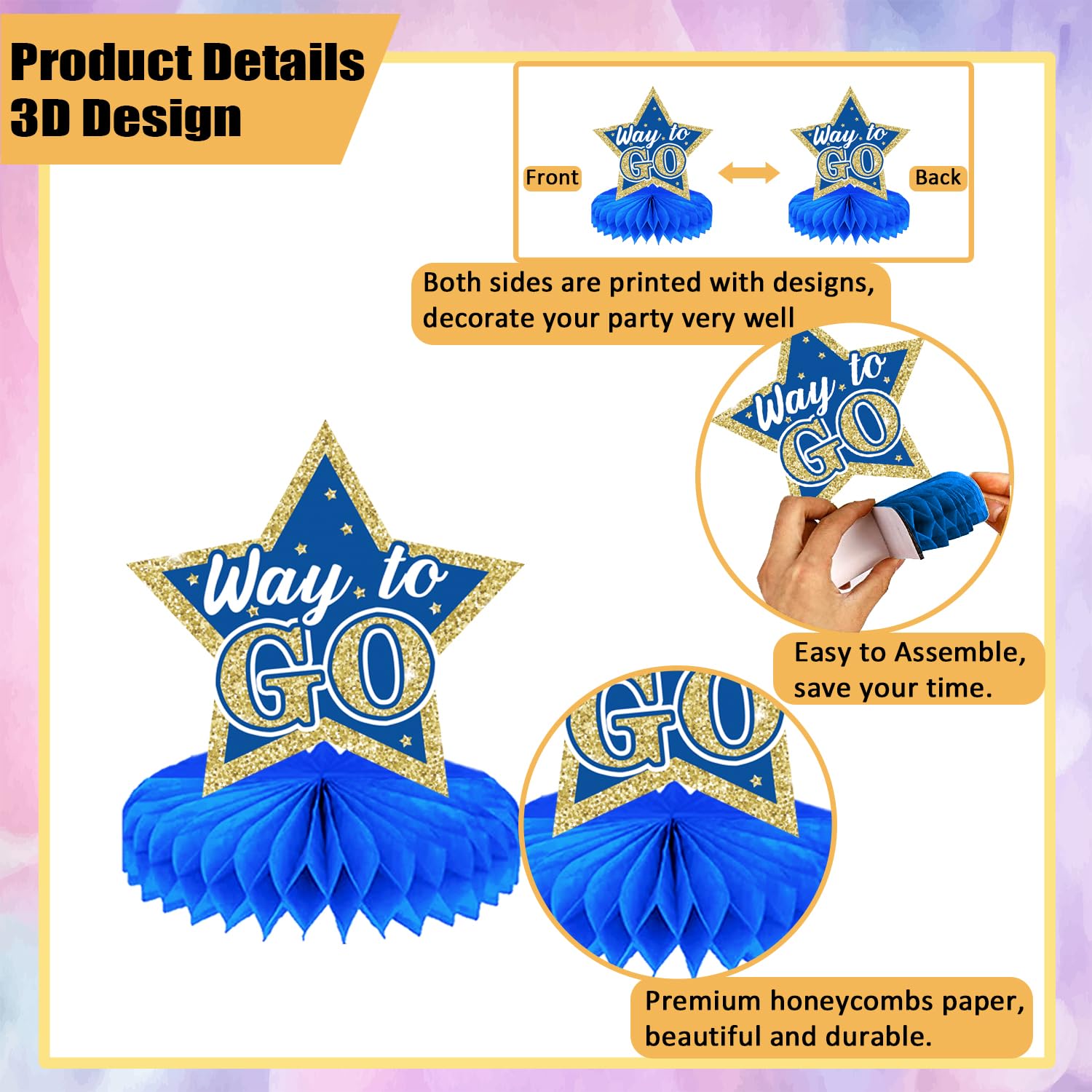 2025 Graduation Party Decorations - 9-Piece Blue & Gold Honeycomb Centerpieces for Graduation Ceremony, Congrats Grad Decor - Perfect for Graduation Party, School Events & Home Celebration