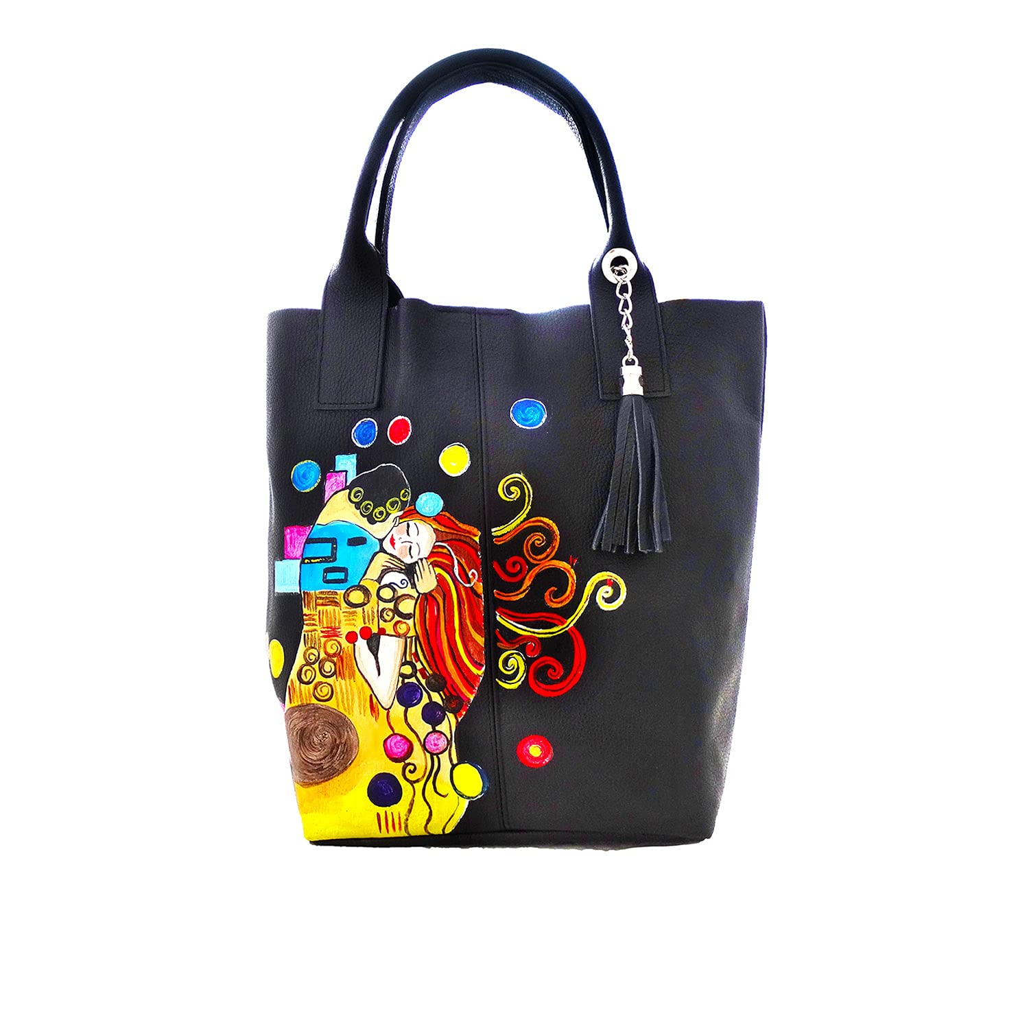 Hand-Painted Genuine Leather Shoulder Bag for Women - OMAGGIO AL BACIO APPASSIONATO DI VOGEL Collection - Italian Crafted Vegan Leather Shopper Tote, Artisan Made Purse - Perfect for Work, Travel & Evening Events