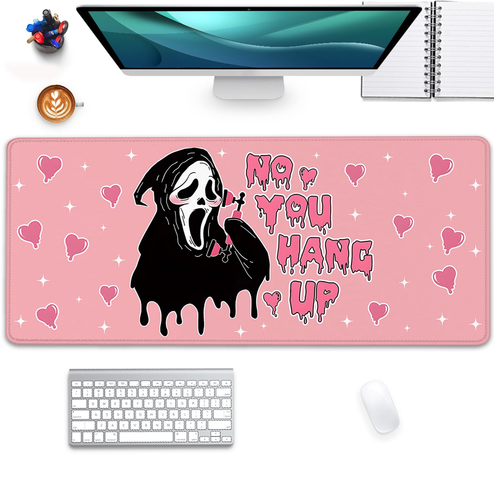 Ghostface Large Gaming Mouse Pad - 27.5x11.8 Inch Pink Desk Mat for Computer, Keyboard & Mouse - Non-Slip Office & Home Work Surface - Perfect for Gaming, Typing & Productivity