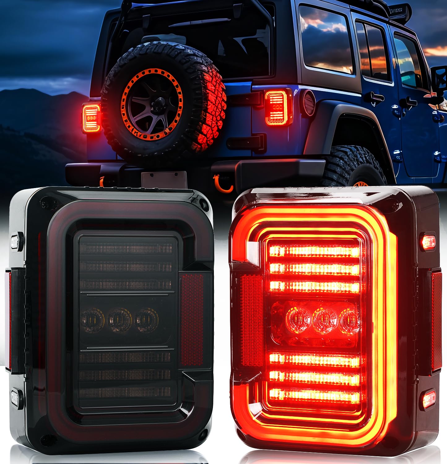 AUDEXEN JK LED Tail Lights with 4 Inch Fog Lights - Waterproof Off-Road Lighting for Jeep Wrangler JK & Truck Accessories