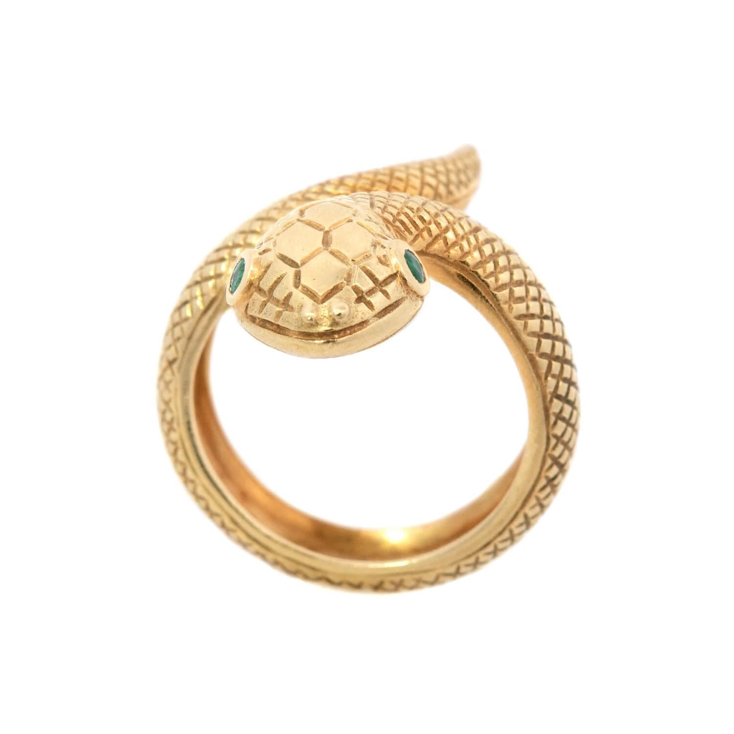 Vintage 14k Gold Emerald Snake Ring for Women - Elegant Jewelry Gift for Birthday, Anniversary & Special Occasions