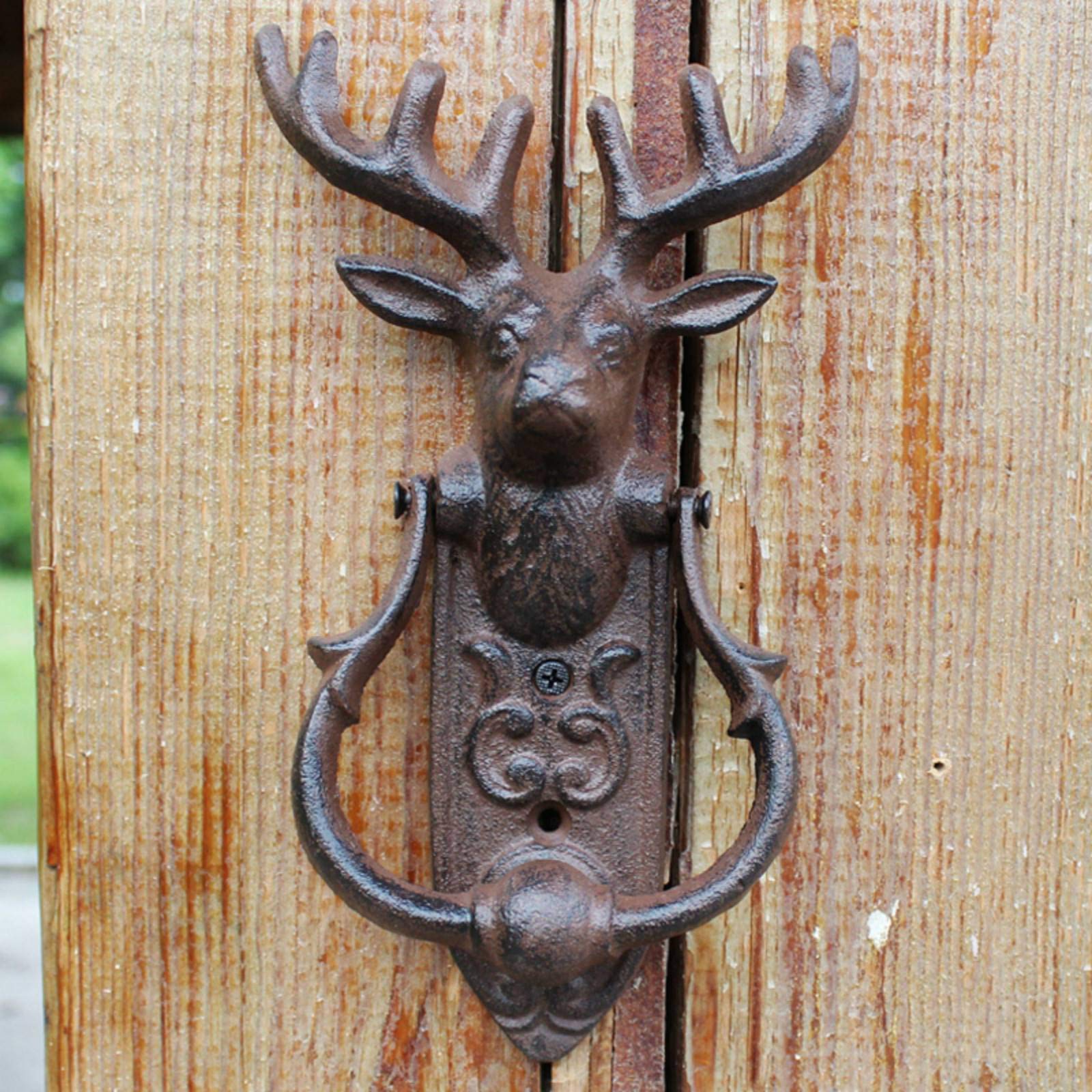 Vintage Reindeer Head Cast Iron Door Handle - Handmade Metal Cabinet Pulls for Closet, Garden & Home Decor - Anti-Theft Nickel Plated Hardware (Perfect for Rustic Cabinets, Barn Doors & Themed Room Decor)