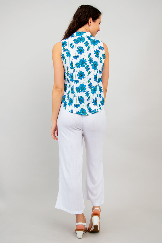 Lexa Tank Top - Women's Linen Bamboo Blend Shirt in Aster Color - Perfect for Summer Outfits, Casual Wear & Beach Vacations