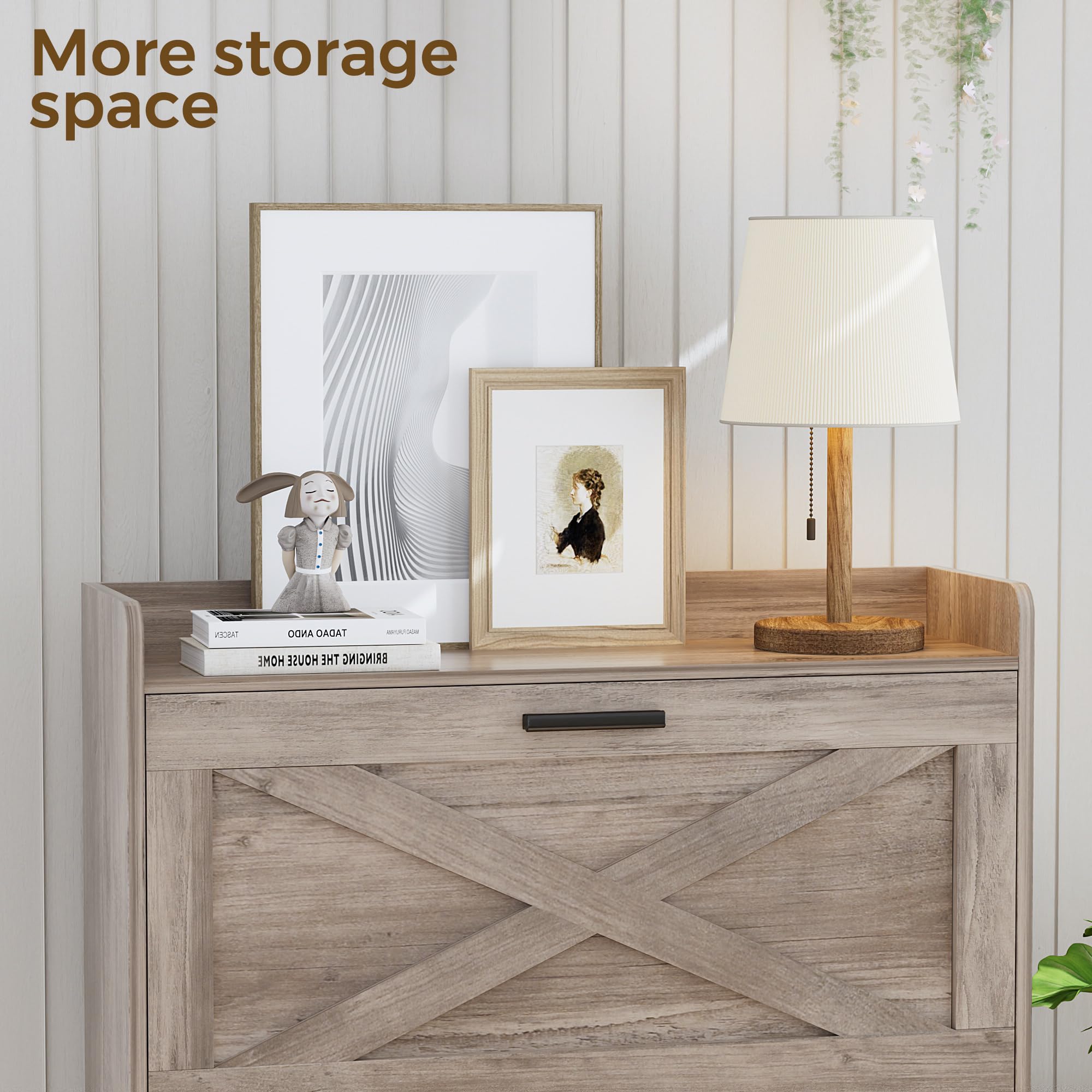 Farmhouse Shoe Cabinet with Barn Door & Adjustable Shelves - Slim Entryway Storage for Hallway & Living Room