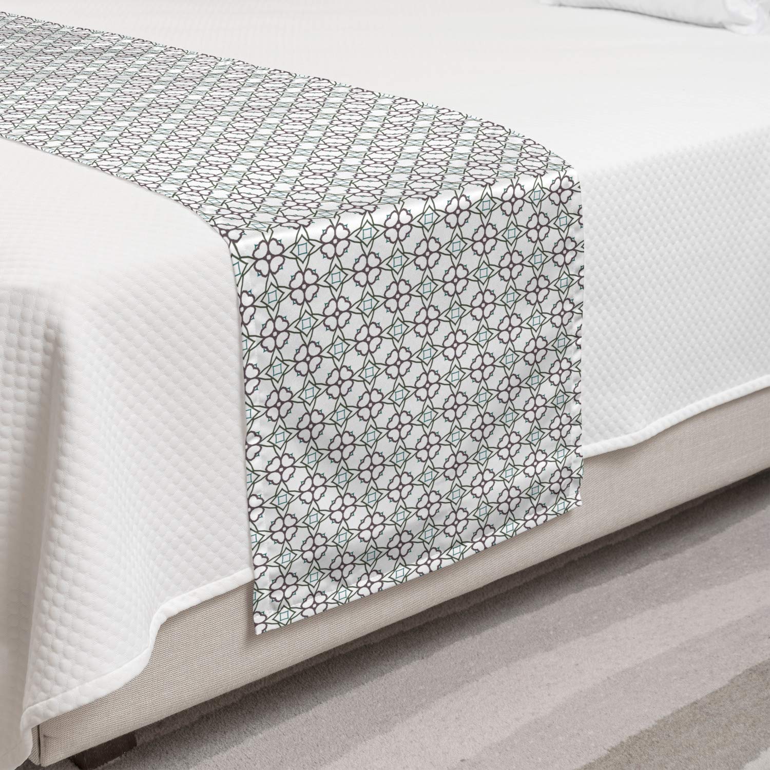 Ambesonne Abstract Bed Runner with Autumn Flower Design - Decorative Bed Scarf for Twin Beds in White & Warm Taupe | Perfect for Hotels, Homes & Guestrooms | Cozy Fall Bedroom Decor