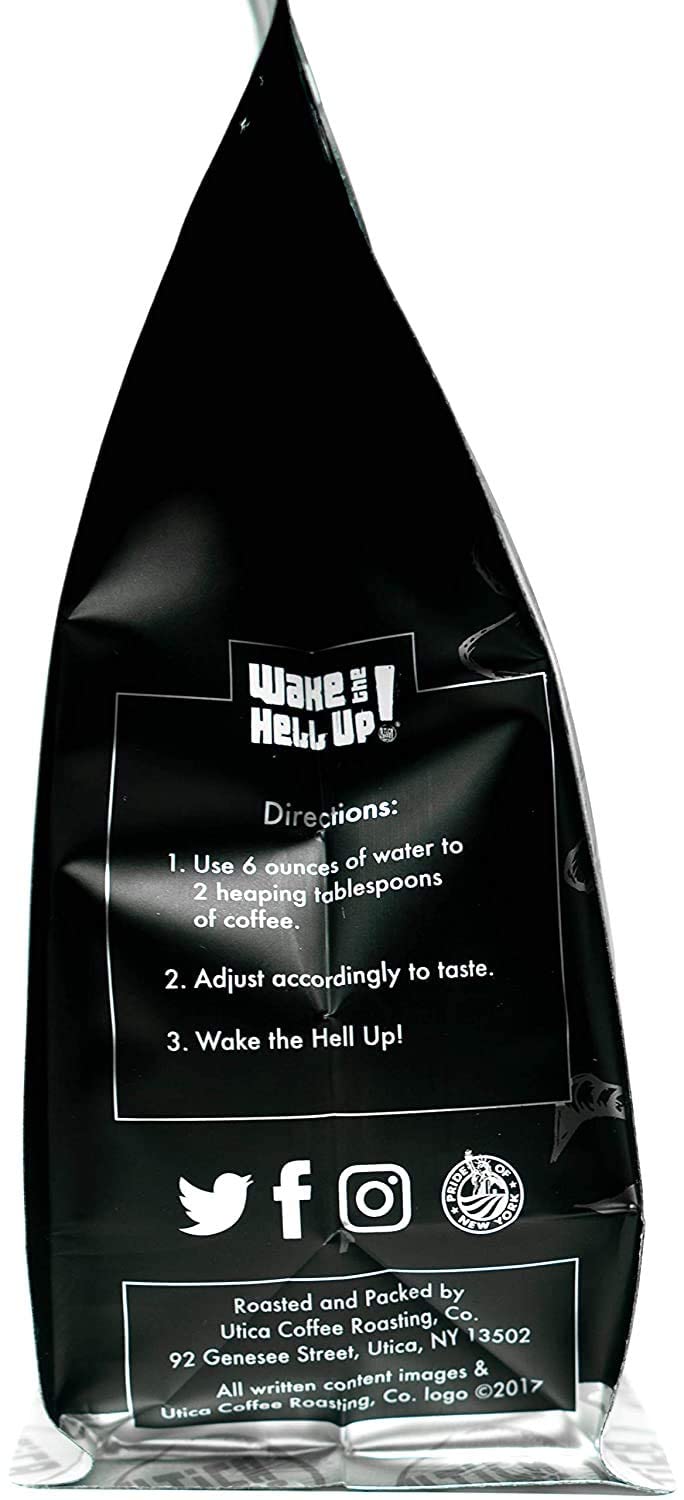 Wake The Hell Up! 12oz Ultra-Caffeinated Blueberry Ground Coffee - Low Acid Medium-Dark Roast for Energy Boost | Perfect for Morning Brew, Office & Study Sessions
