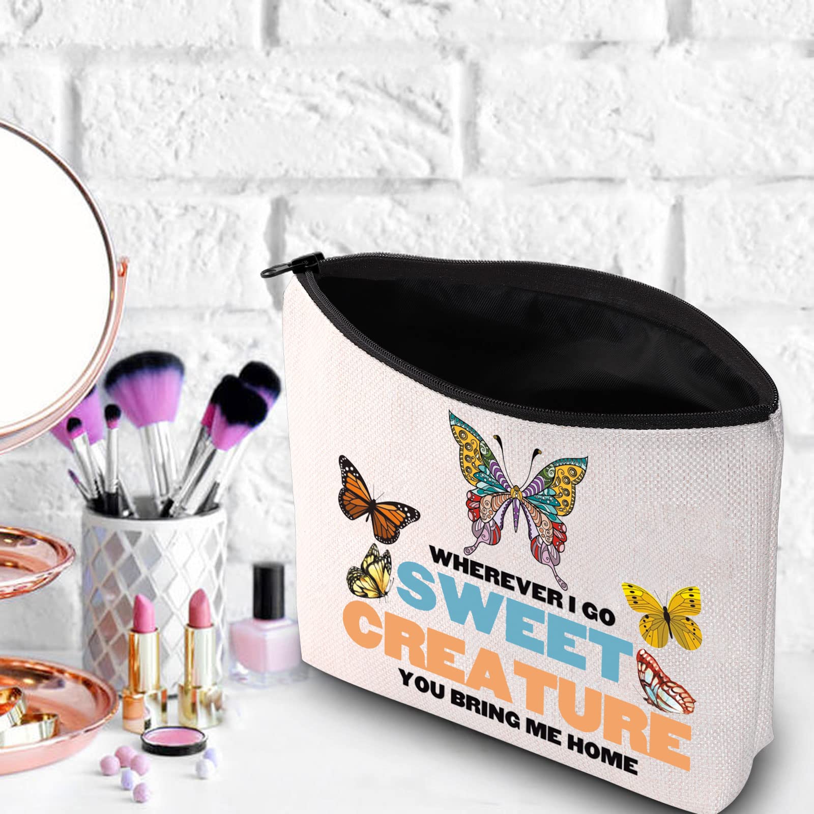 WZMPA Musical Makeup Bag for Women - Cute Zipper Pouch with 'Wherever I Go' Design, Perfect Gift for Music Lovers & Fans - Great for Travel, Cosmetics Storage & Daily Use