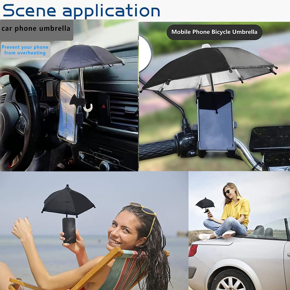 Sun Shade Phone Umbrella with Suction Cup Stand - 2 Pack (Black + Blue) - Anti-Glare Car Phone Holder for Outdoor Navigation & Beach Use - Perfect for Driving, Travel, and Sunny Days